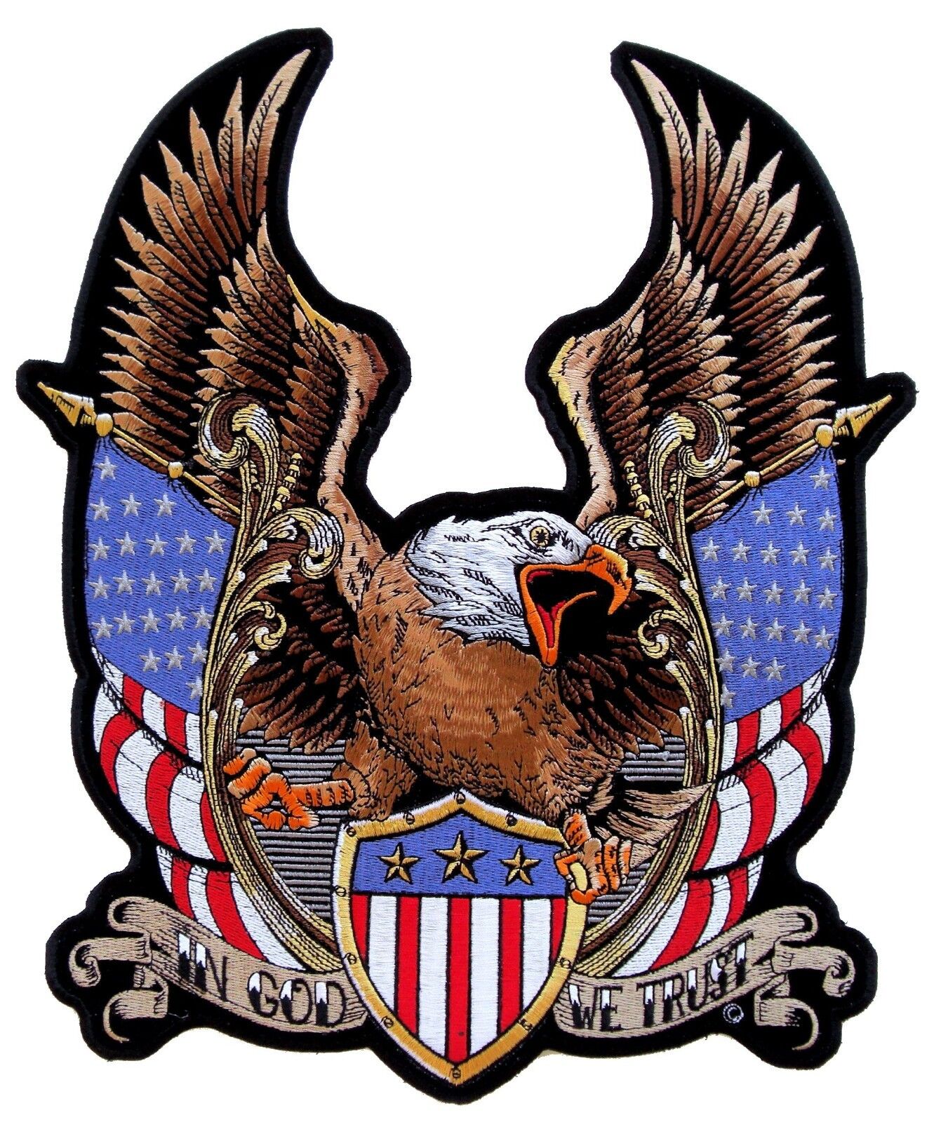 Large Patriotic American Bald Eagle Flags In God We Trust Mens Biker Patch