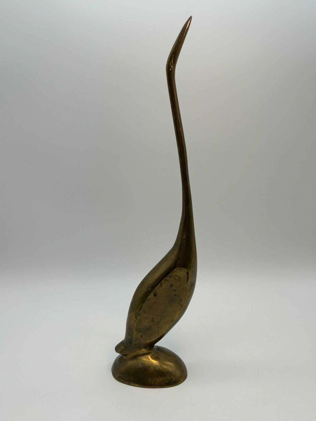 Solid Brass Heron Bird Sculpture Vintage 13.75” Heavy