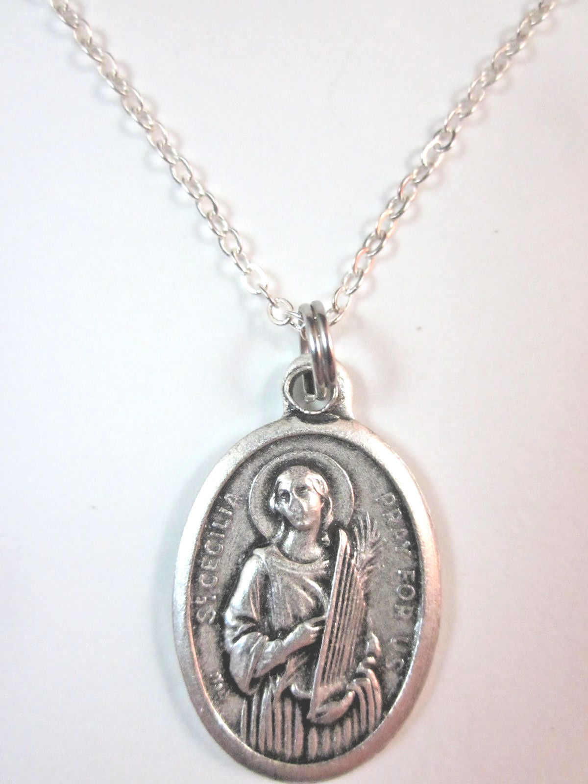 Ladies St Cecilia Medal Italy Pendant Necklace 20\