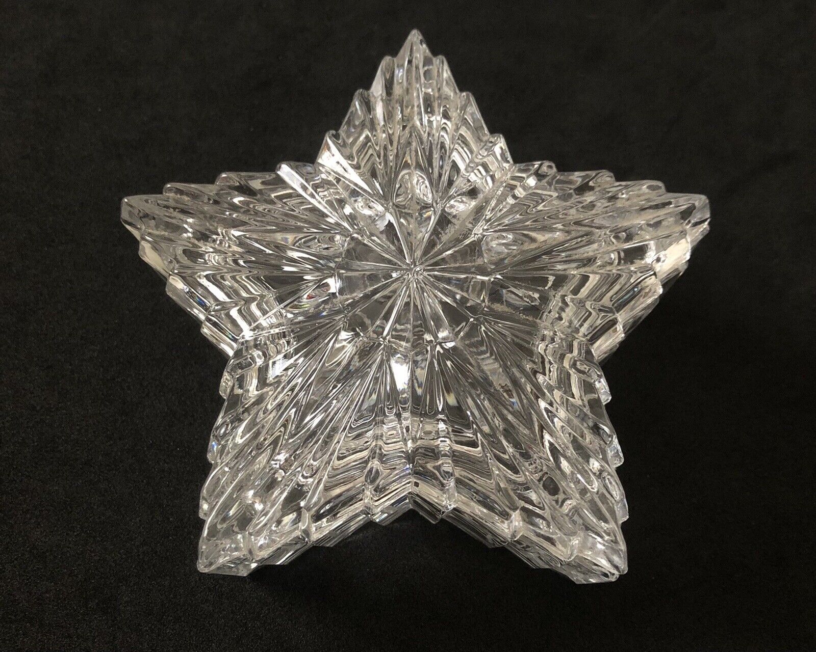 Vintage Star Shaped Carved Clear Glass Jewelry Trinket Box Container