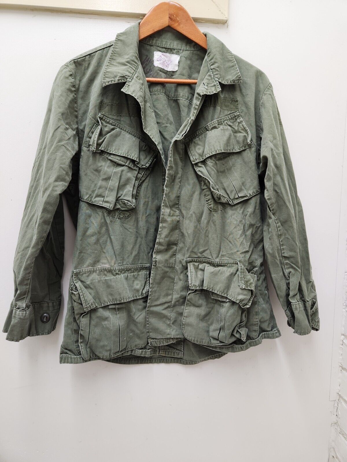 Vintage Military Issued Vietnam Era OD Green Men's Slant Pocket Shirt-SS-71
