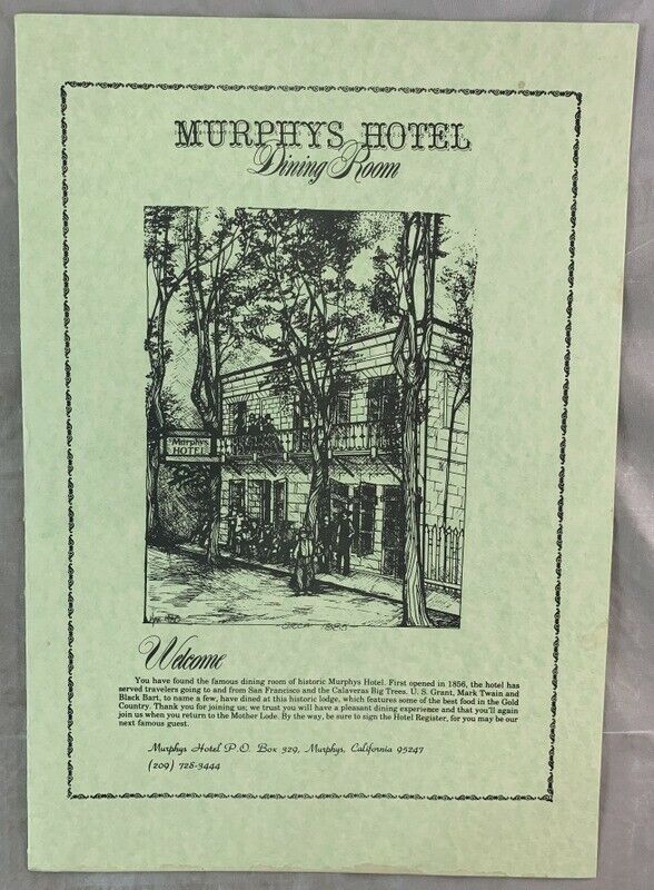 Vintage Menu / National Register of Historic Places / Murphys Hotel California