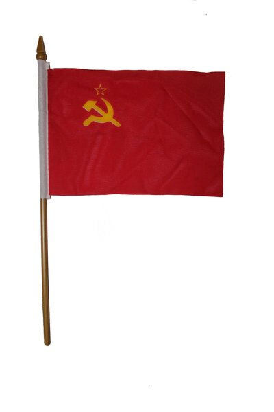 OLD USSR COUNTRY SMALL 4 X 6  MINI STICK FLAG WITH 10