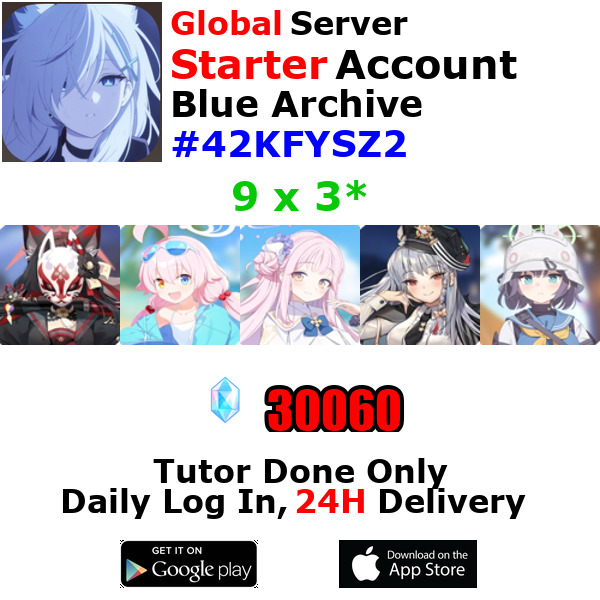 [Global] Blue Archive Starter Account 9x3* 30k+Pyroxene Wakamo #42KF