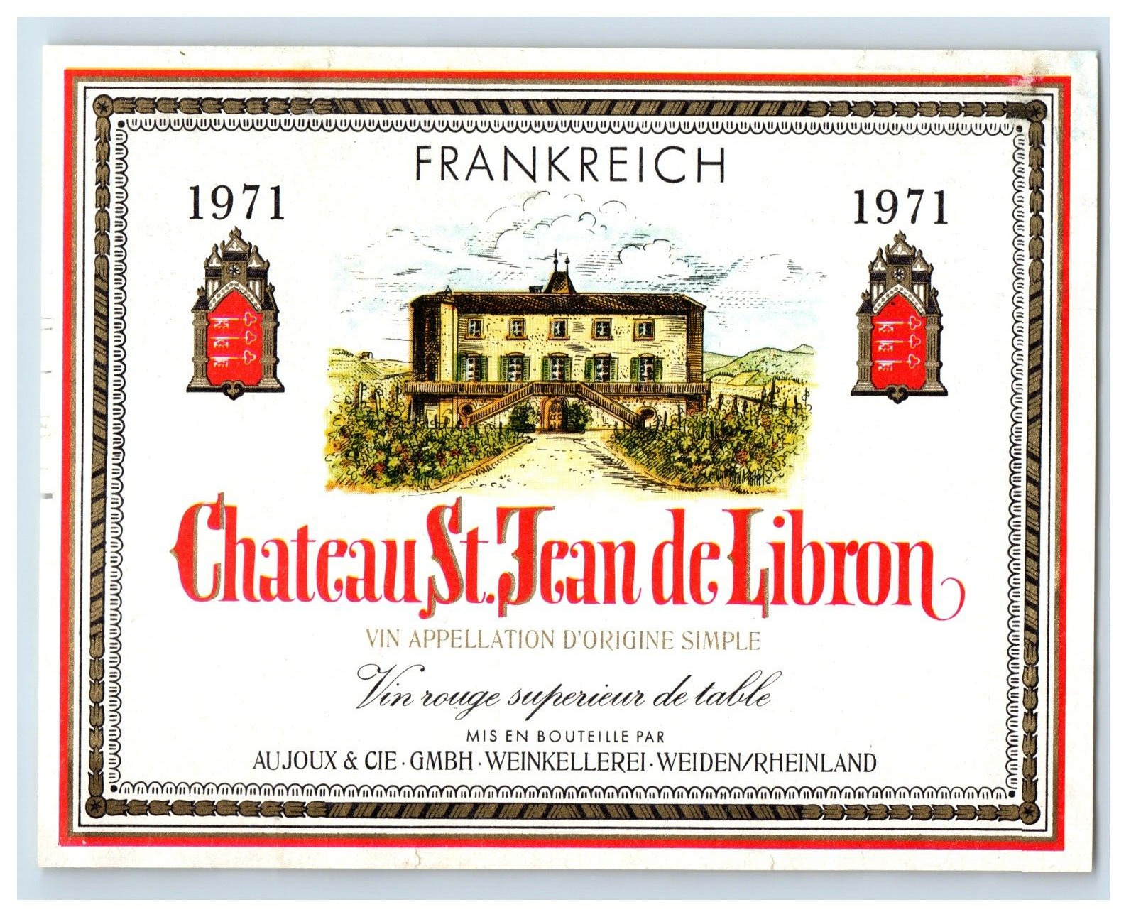1960's-80's Chateau St Jean De Libron Frankreich German Wine Label S67E