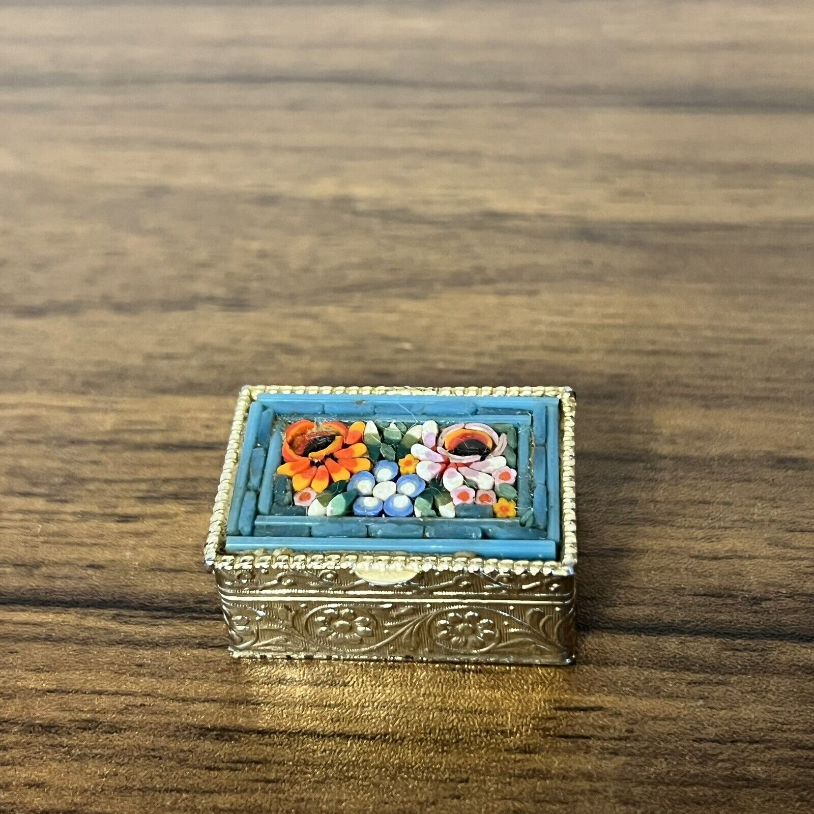 Vintage Italian Micro Mosaic Hinged Pill Box Trinket Made In Italy