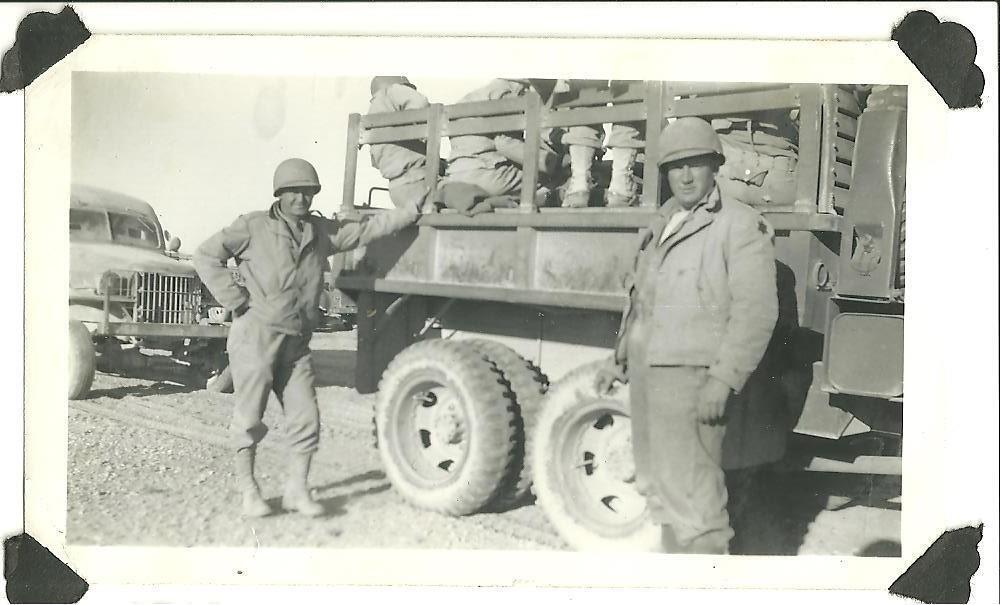 vintage old photo Military Army Transport Trucks Troops soldiers WWII