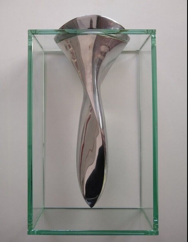 Rare Lisa Mori For Inn Crystal Glass Aluminum Modern Tornado  Style Art Vase