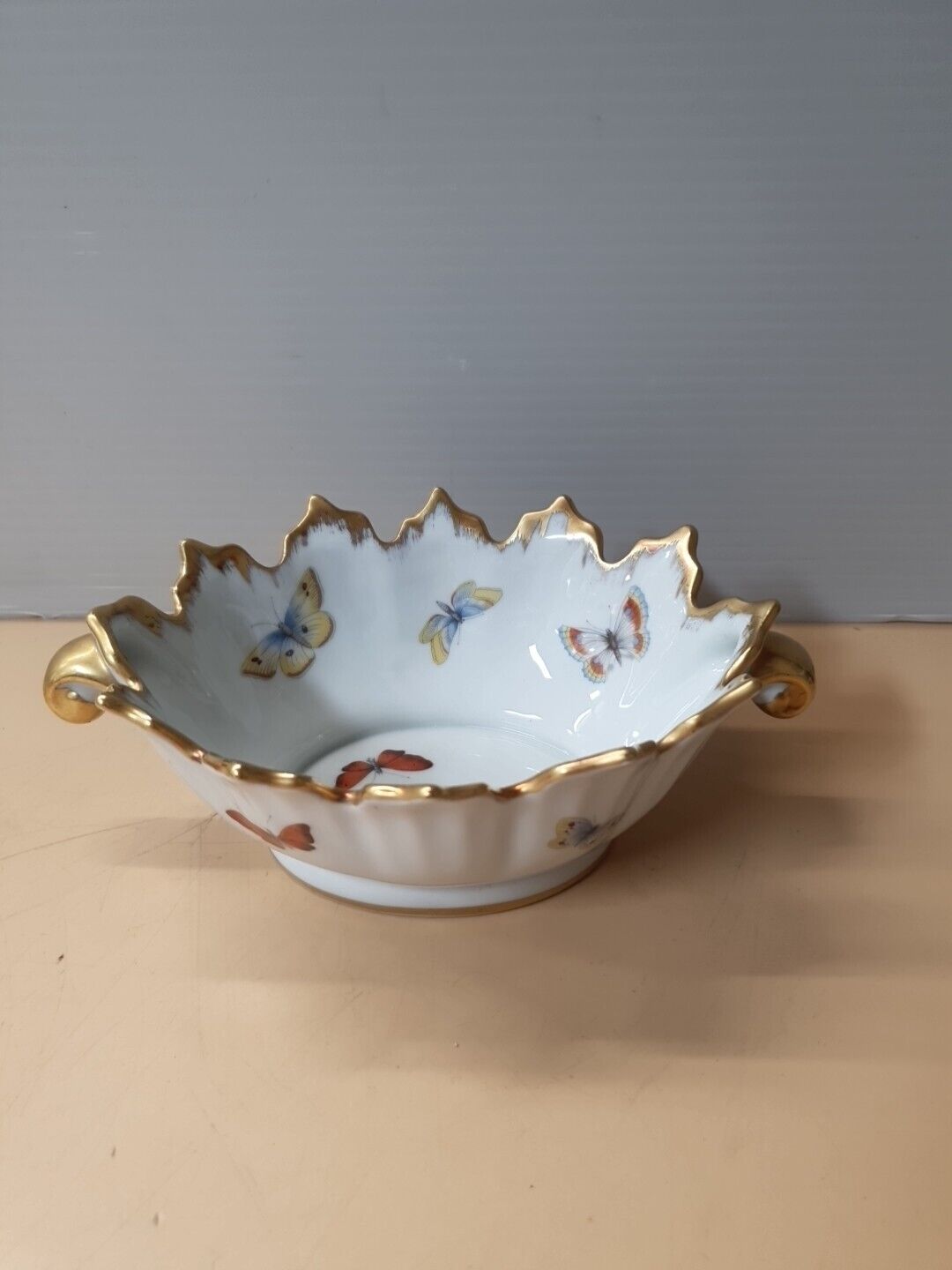 Vintage Limoges France Porcelain Butterfly Bowl Dish Gilt Trim Handles