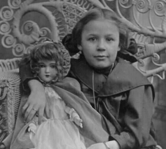 RPPC Little Girl Doll Armand Marseille ? Studio Real Photo Postcard c1910s