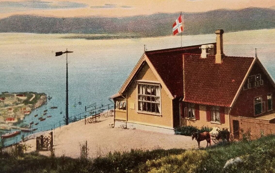 Vintage Postcard of Harbor of Bergen, Norway buggy horse flag a2-269 