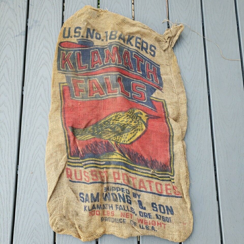 Rare Vintage Burlap Potato Sack Bag Oregon Klamath Falls 100 LB
