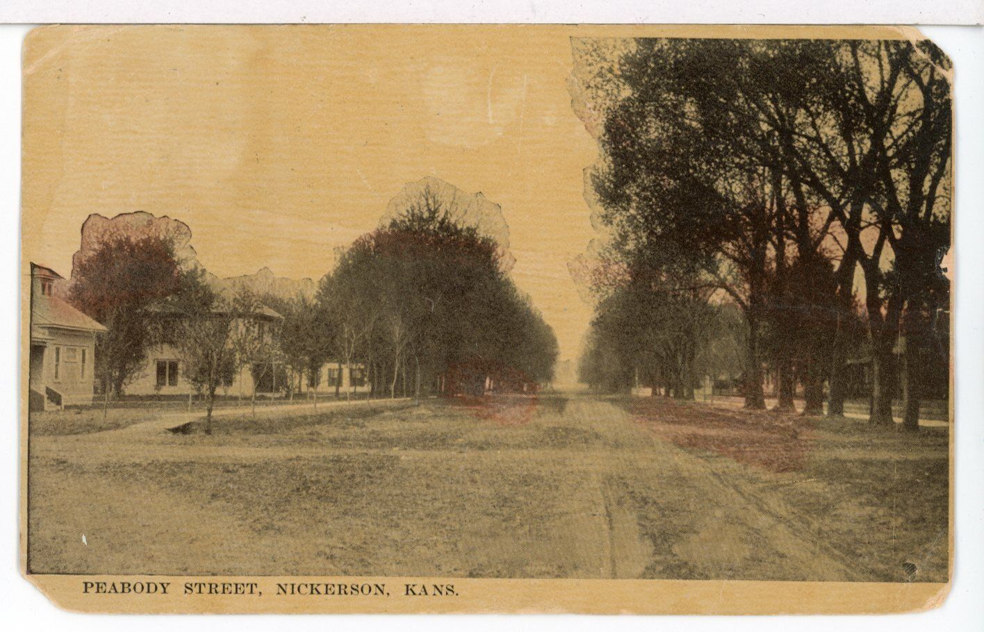 1921 - Looking Down Peabody Street in Nickerson, Kansas Landscapes Postcard