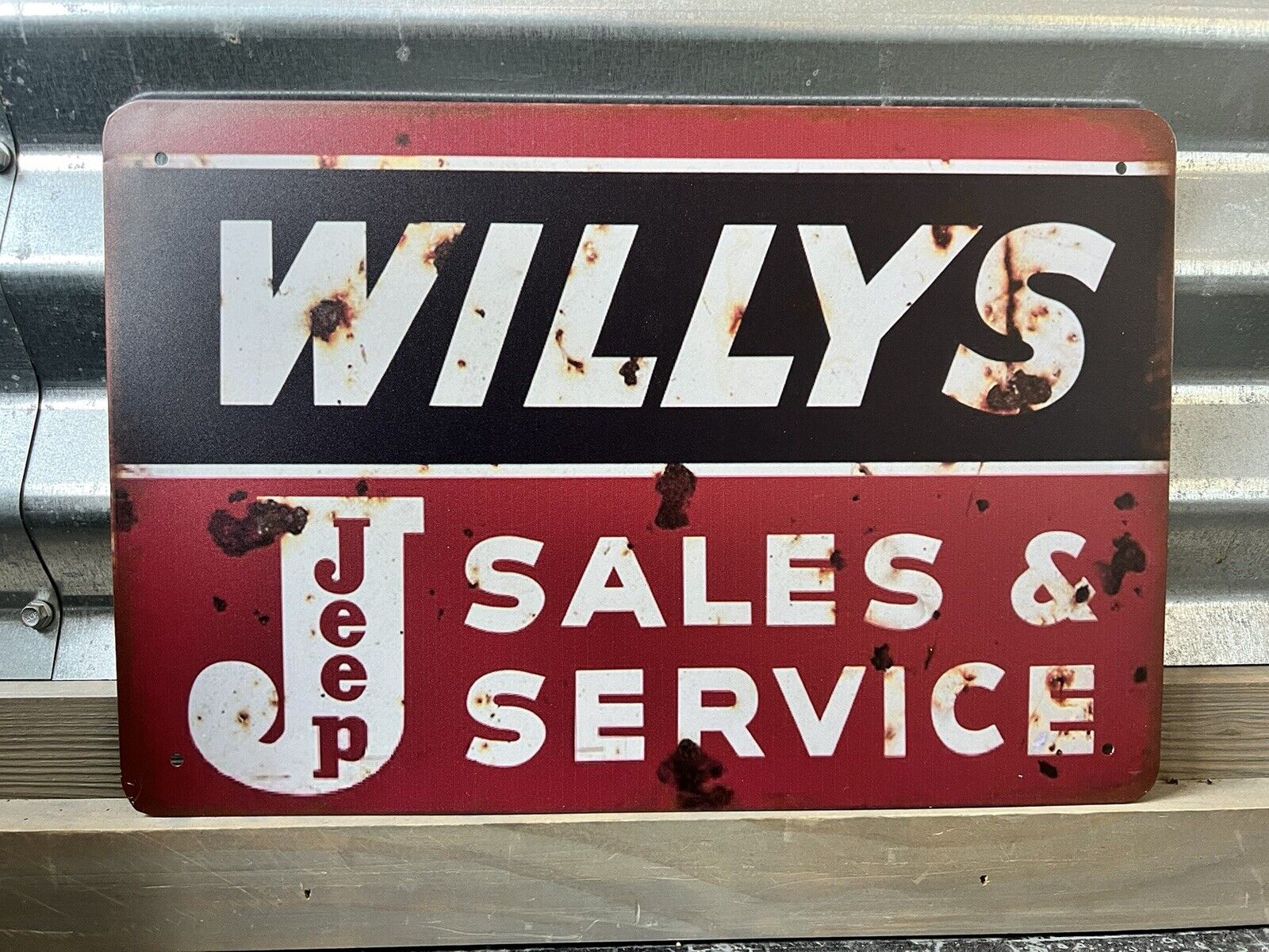 JEEP WILLYS SALES AND SERVICE TIN SIGN - 8\