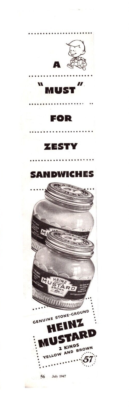 Vintage Print Ad 1947 Heinz Mustard A Must for Zesty Sandwiches Yellow Brown