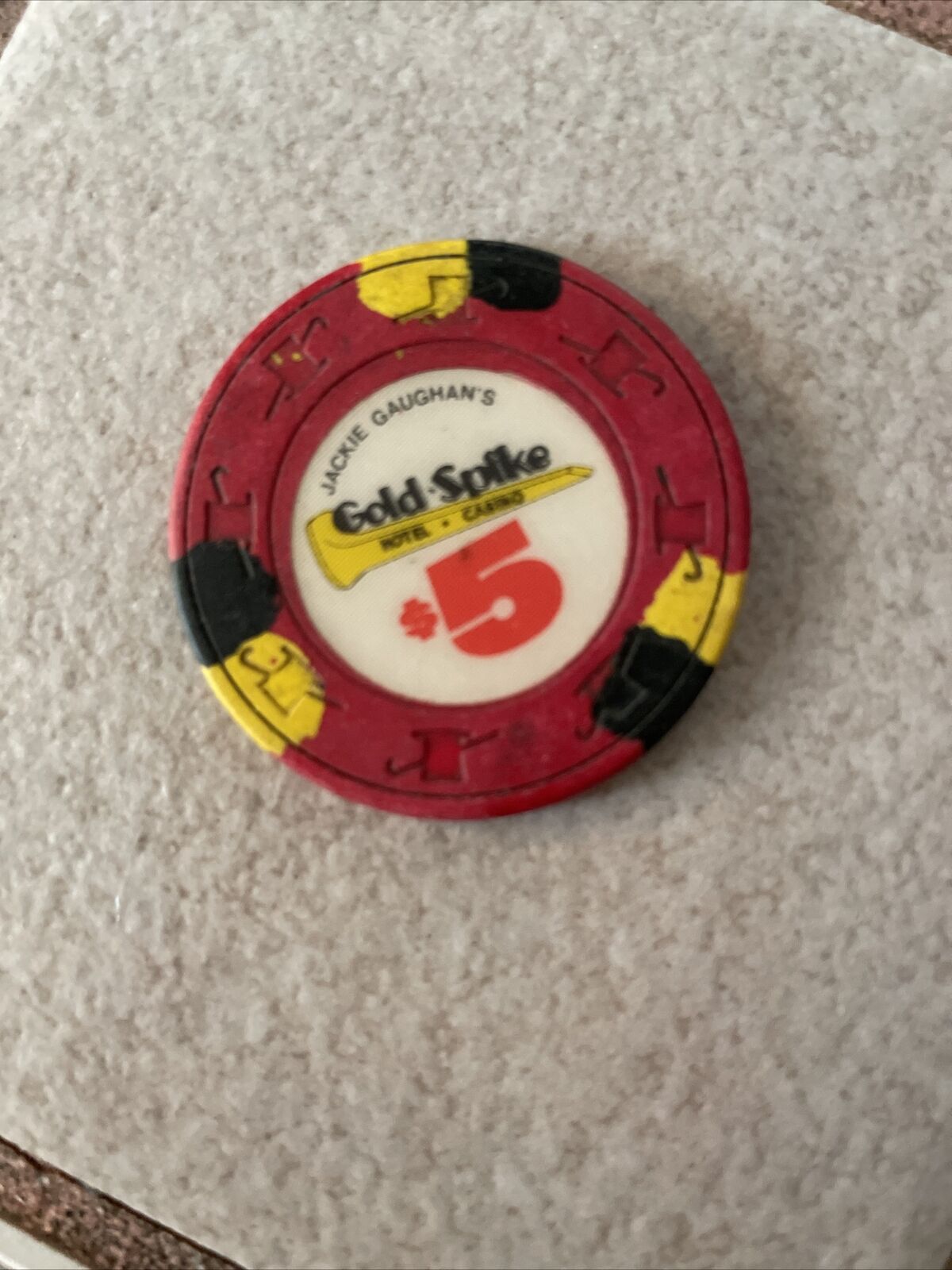 5.00 Chip from the Gold Spike Casino Las Vegas Nevada Gaughans