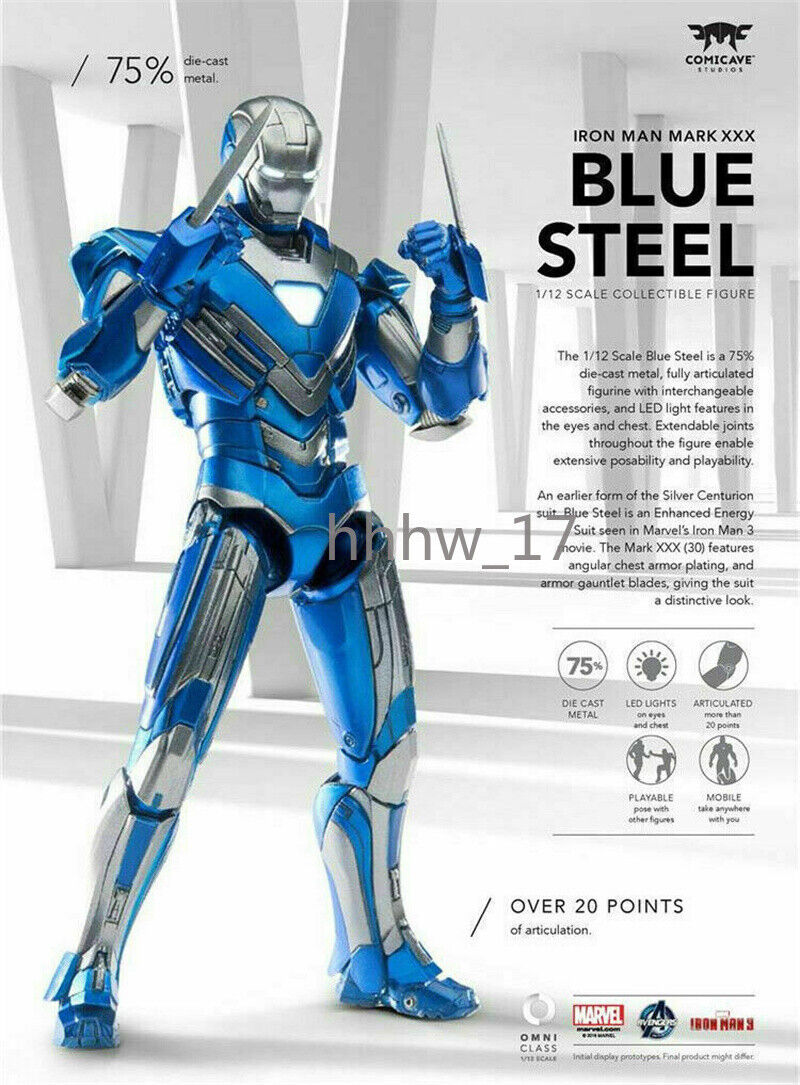 1/12 Iron Man MK30 Flexible Action Figure Model LED Light Blue Hot Toys Gifts
