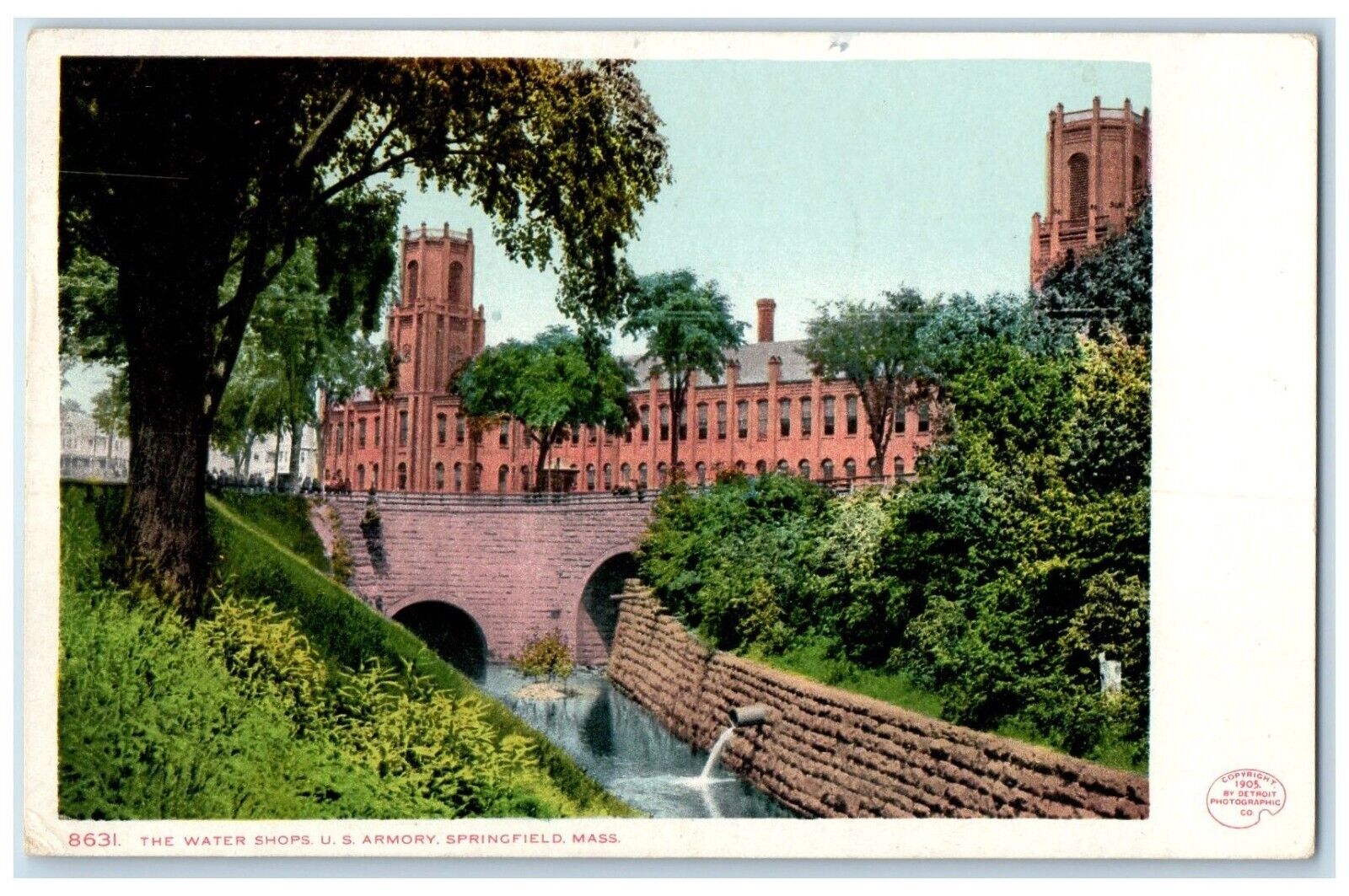 1911 Water Shops US Armory Bridge Exterior Springfield Massachusetts MA Postcard