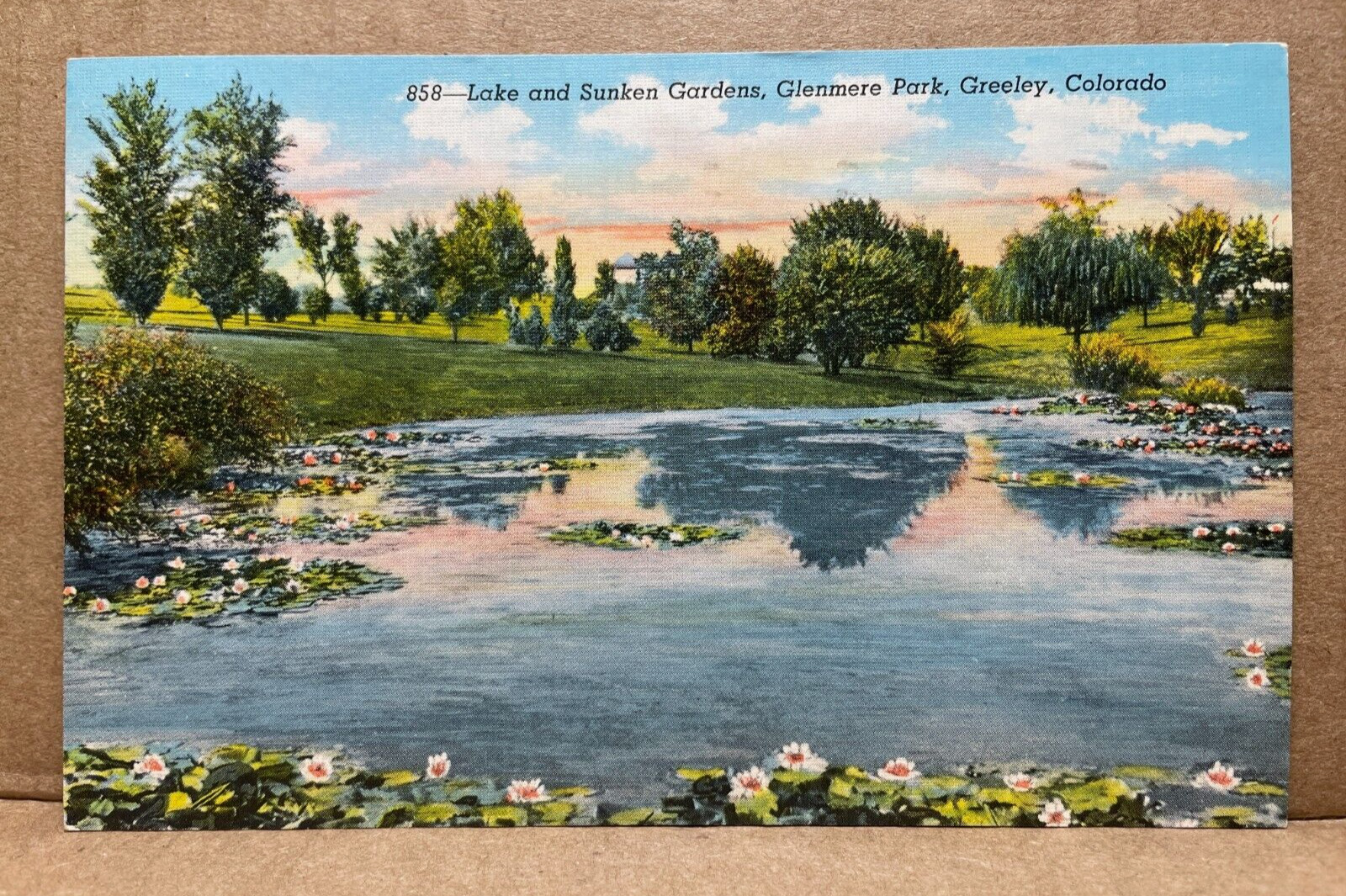 Lake Sunken Gardens Glenmere Park Greeley Colorado 1944 Vintage Linen Postcard
