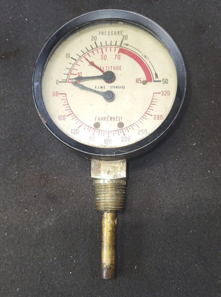 Vintage Jas. P Marsh Pressure Altitude Temperature A.S.M.E. Standard Gauge 320F