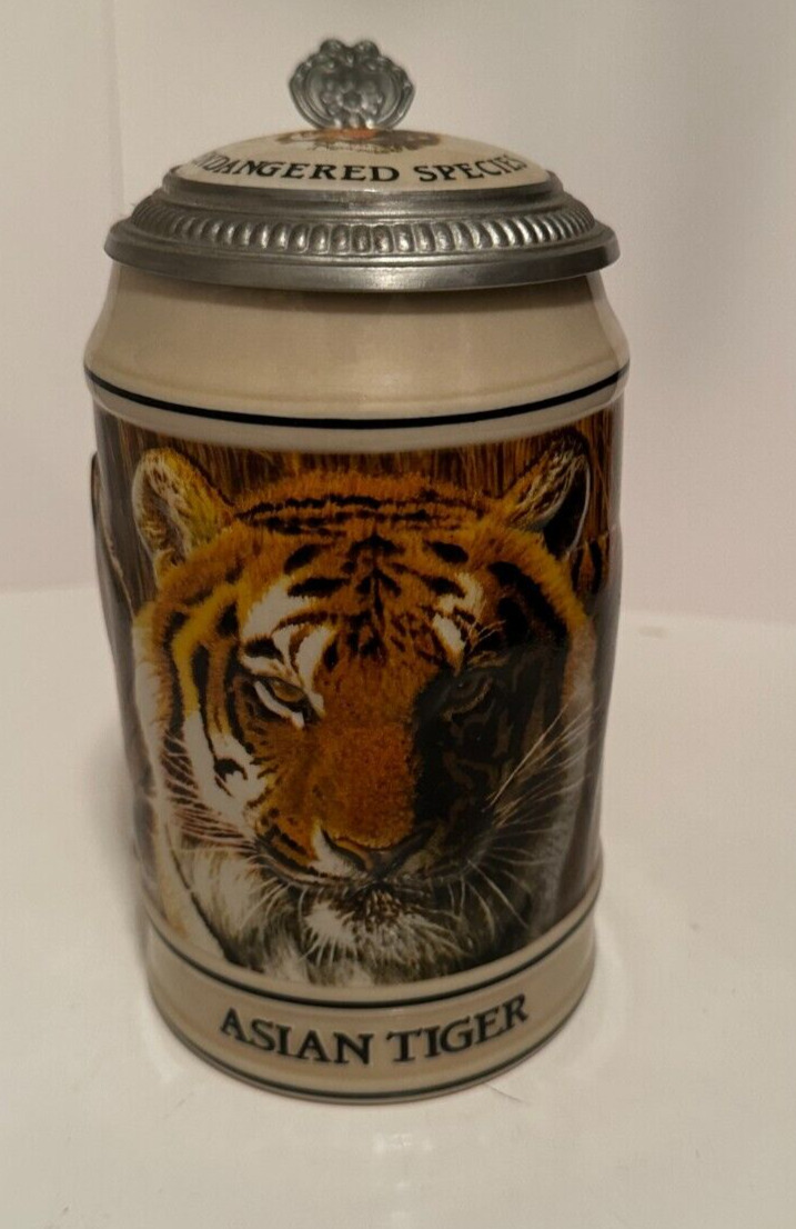 1989 Budweiser Ceramic Endangered Species Asian Tiger Beer Stein Mug