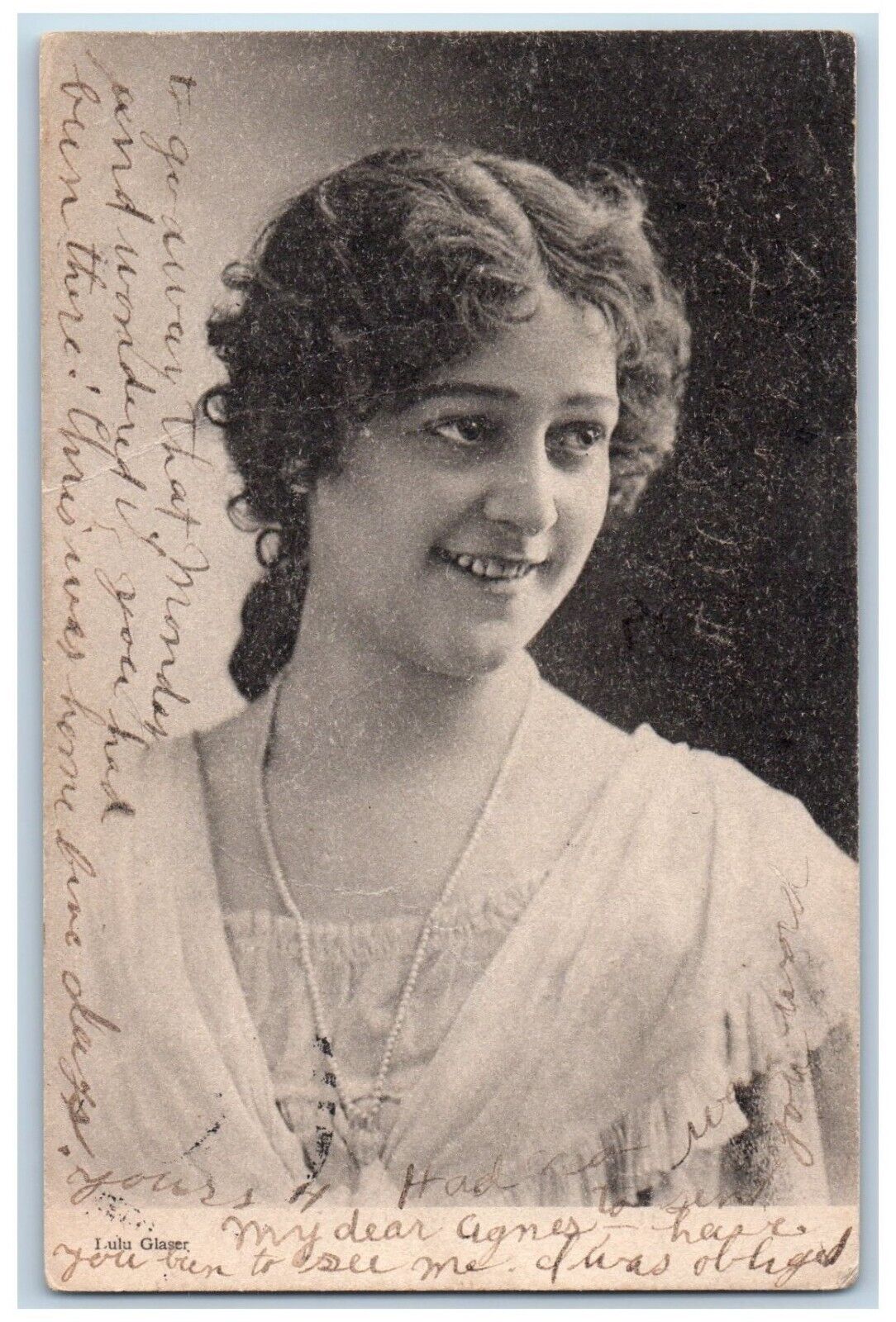 Lulu Glaser Postcard Actress Pretty Woman Curly Hair 1907 Posted Antique