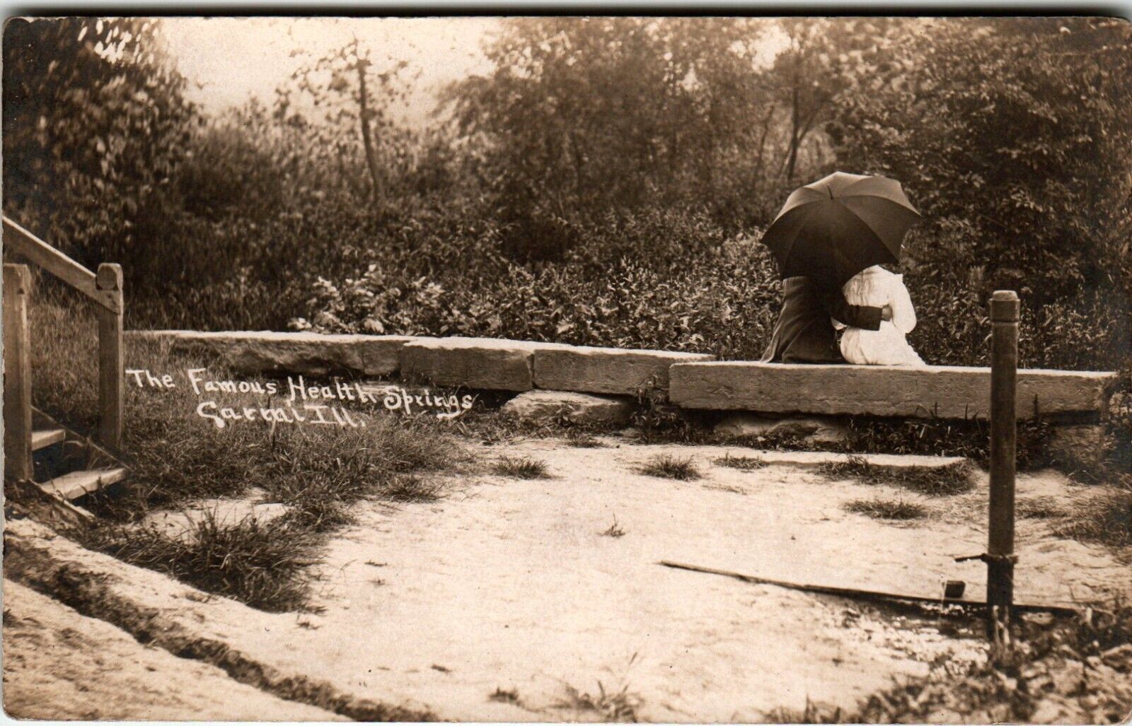 1900\'s RPPC Famous Health Springs Carmi Illinois Postcard Man Woman Lovely