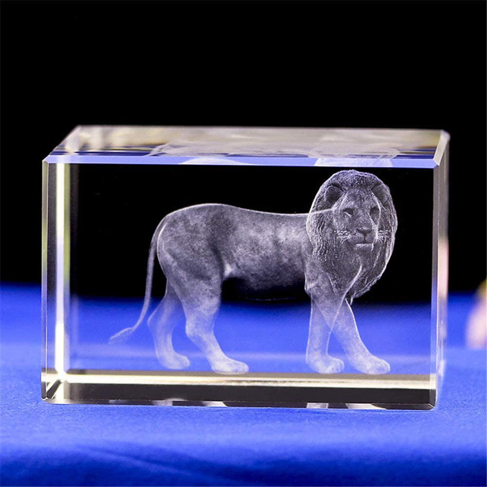 Lion GIFTS/3d Laser Etched Crystal Art Of Figurines Glass Cube Engraving For