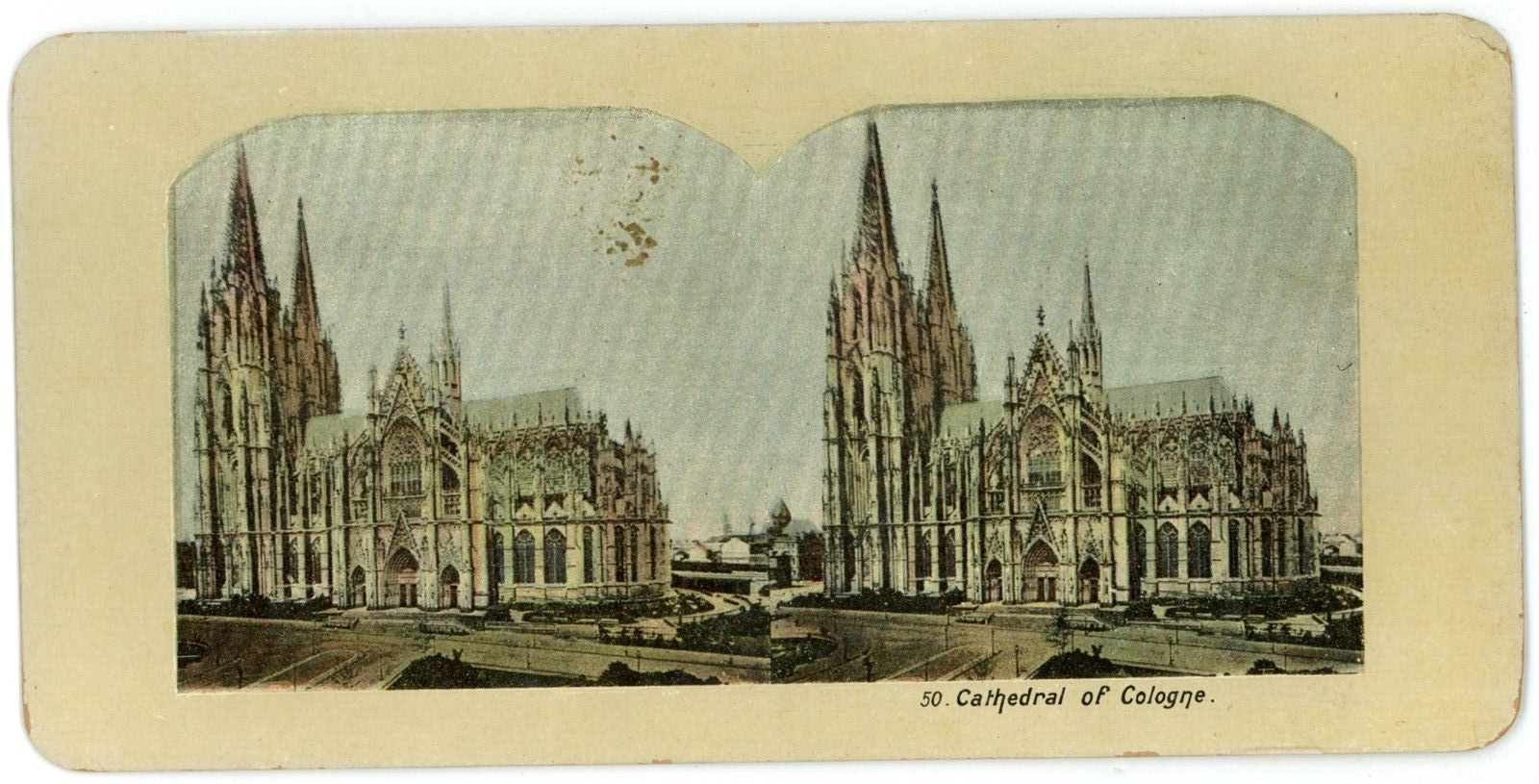 c1890\'s Colorized Stereoview Card Featuring Outside Cathedral of Cologne Germany