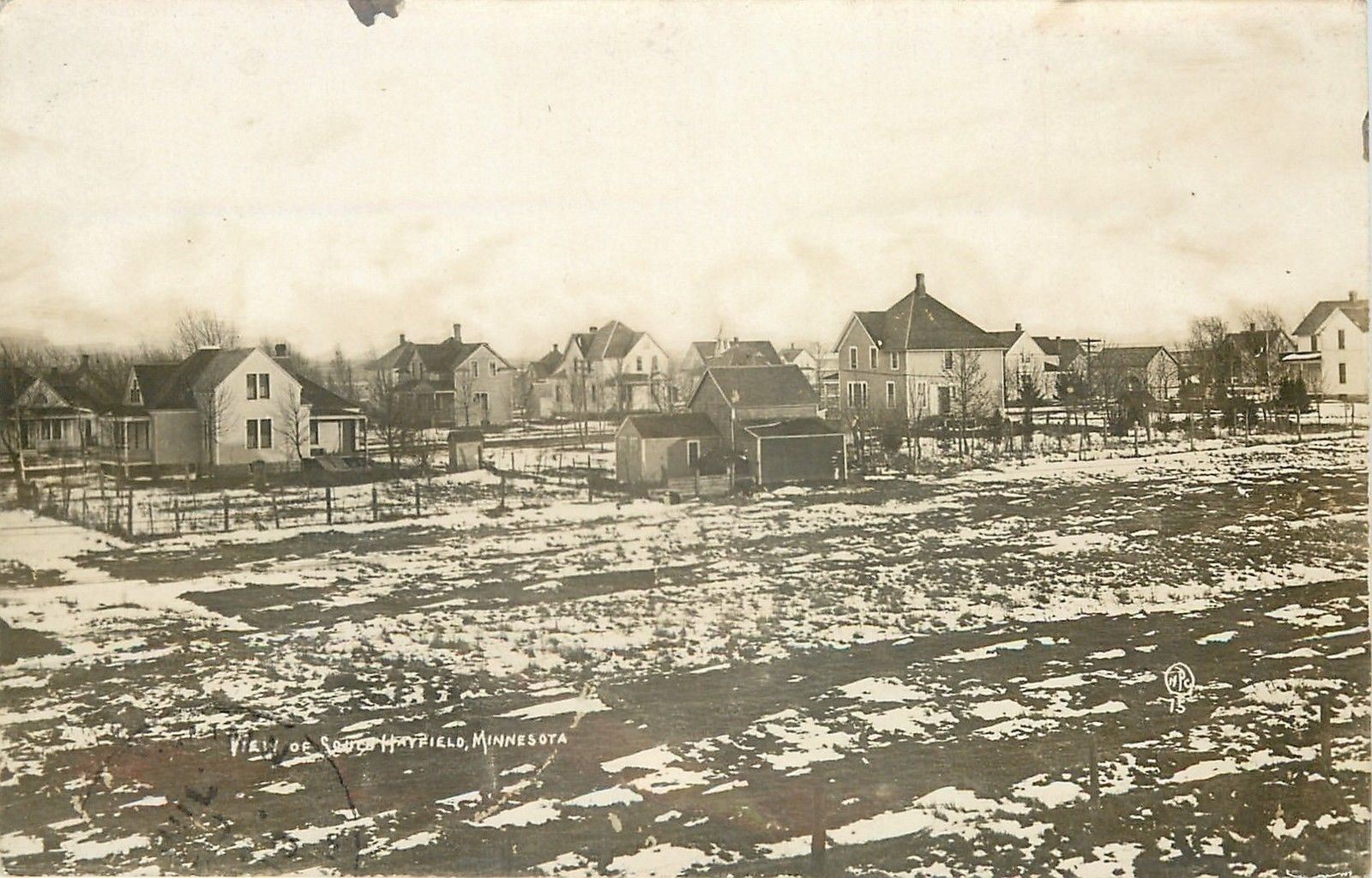 South Hayfield Minnesota~Snow Splattered Fields~Neighborhood~1910 RPPC