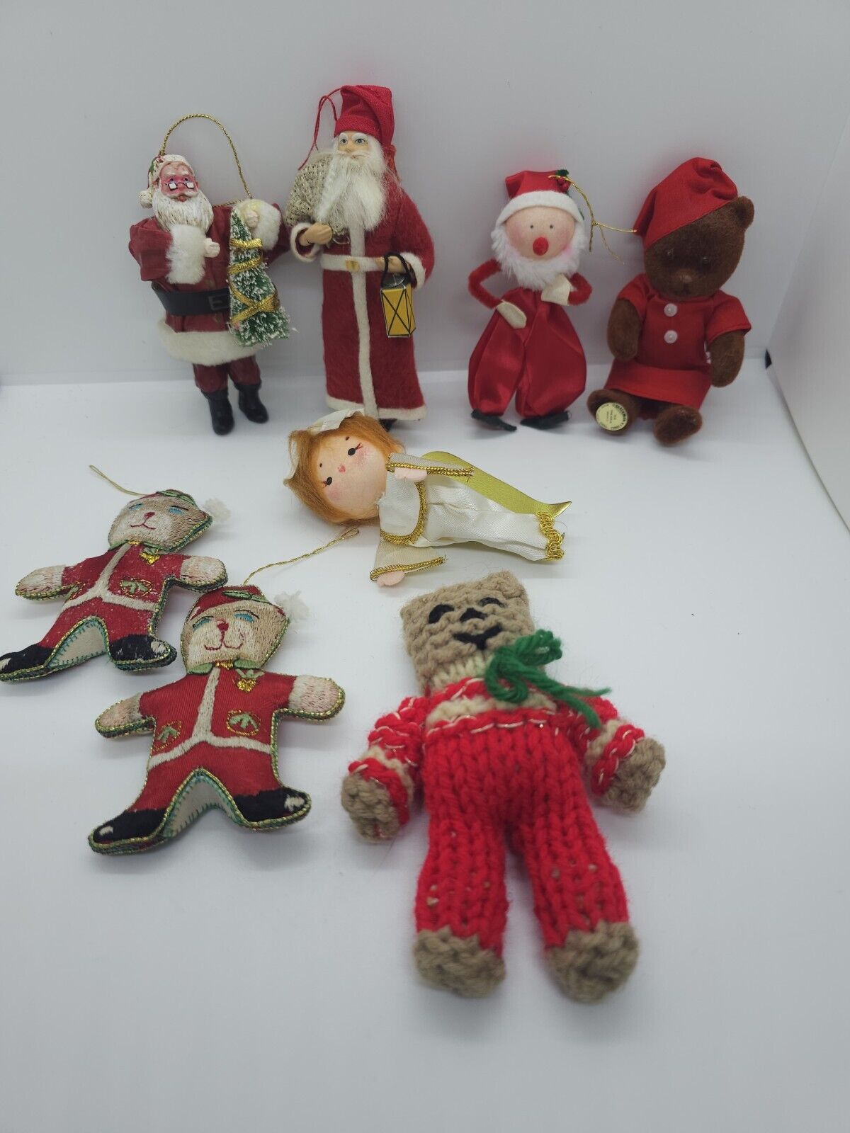 Vintage Santa & Bear Ornaments Lot Crafting Lot Of 8