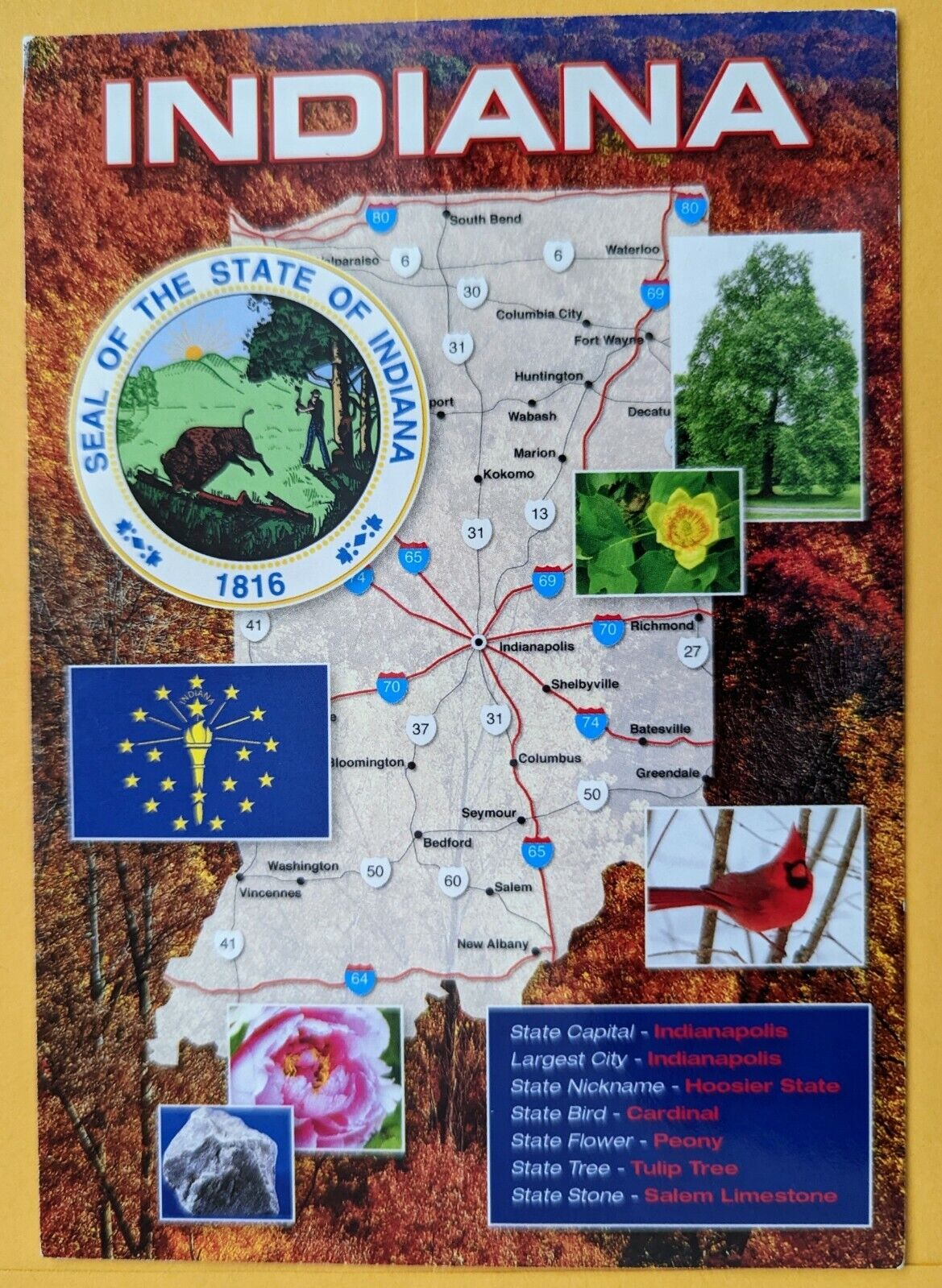 Postcard IN.: Indiana  - State map.