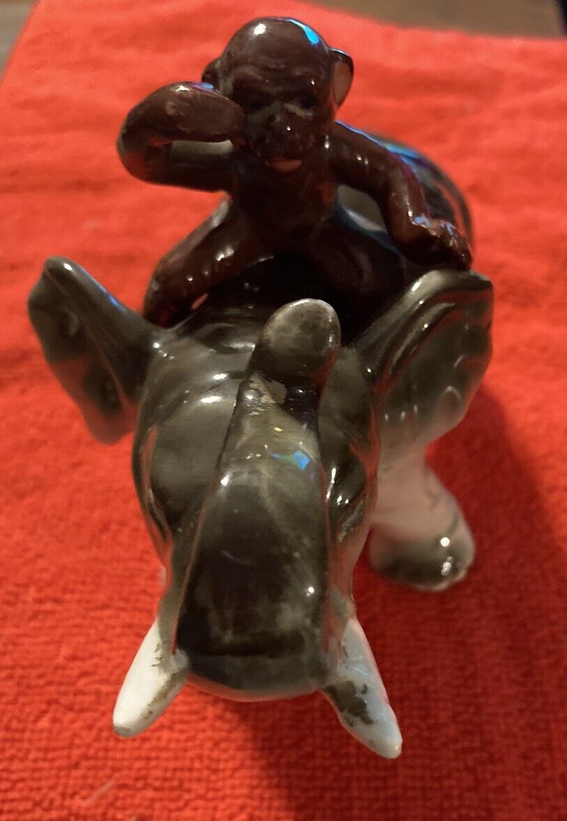Vintage 1950s Fairyland China Porcelain Monkey Riding an Elephant Figurine 