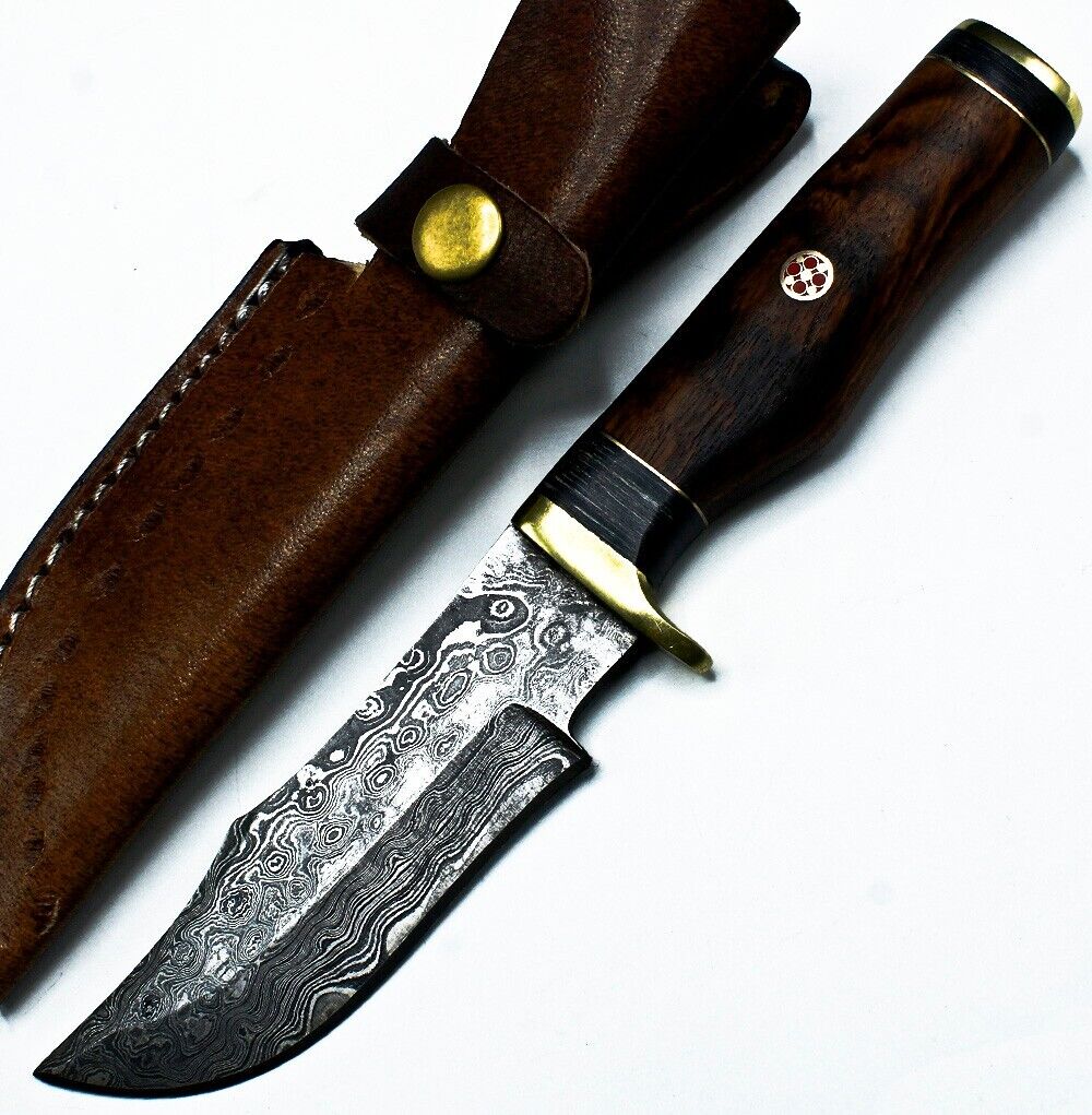 AB 8.25\'\' Custom Handmade Damascus Steel Blade Hunting Knife Walnut Wood Handle