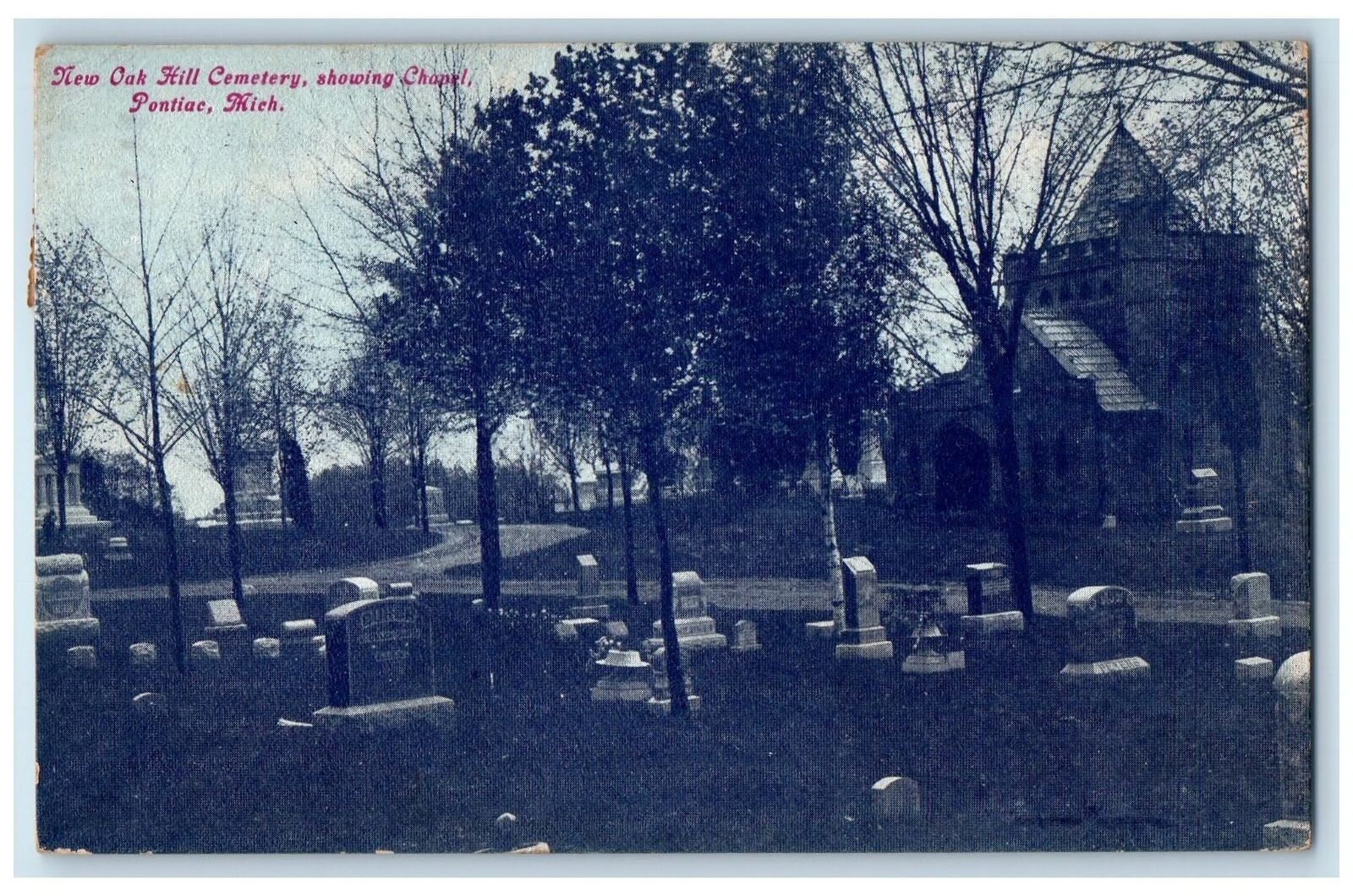 1909 New Oak Hill Cemetery Showing Chapel Pontiac Michigan MI Posted Postcard