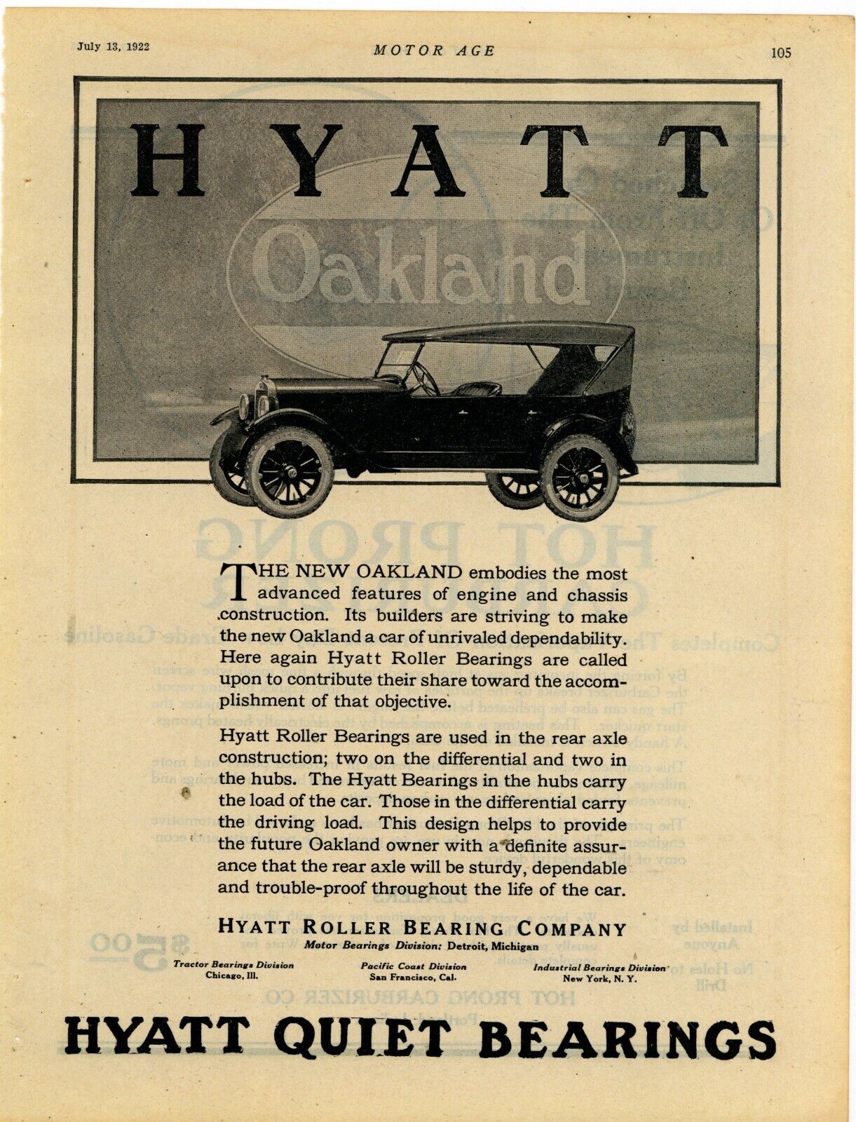 1922 Hyatt Roller Bearings of Detroit Ad: Oakland Motor Car Featured
