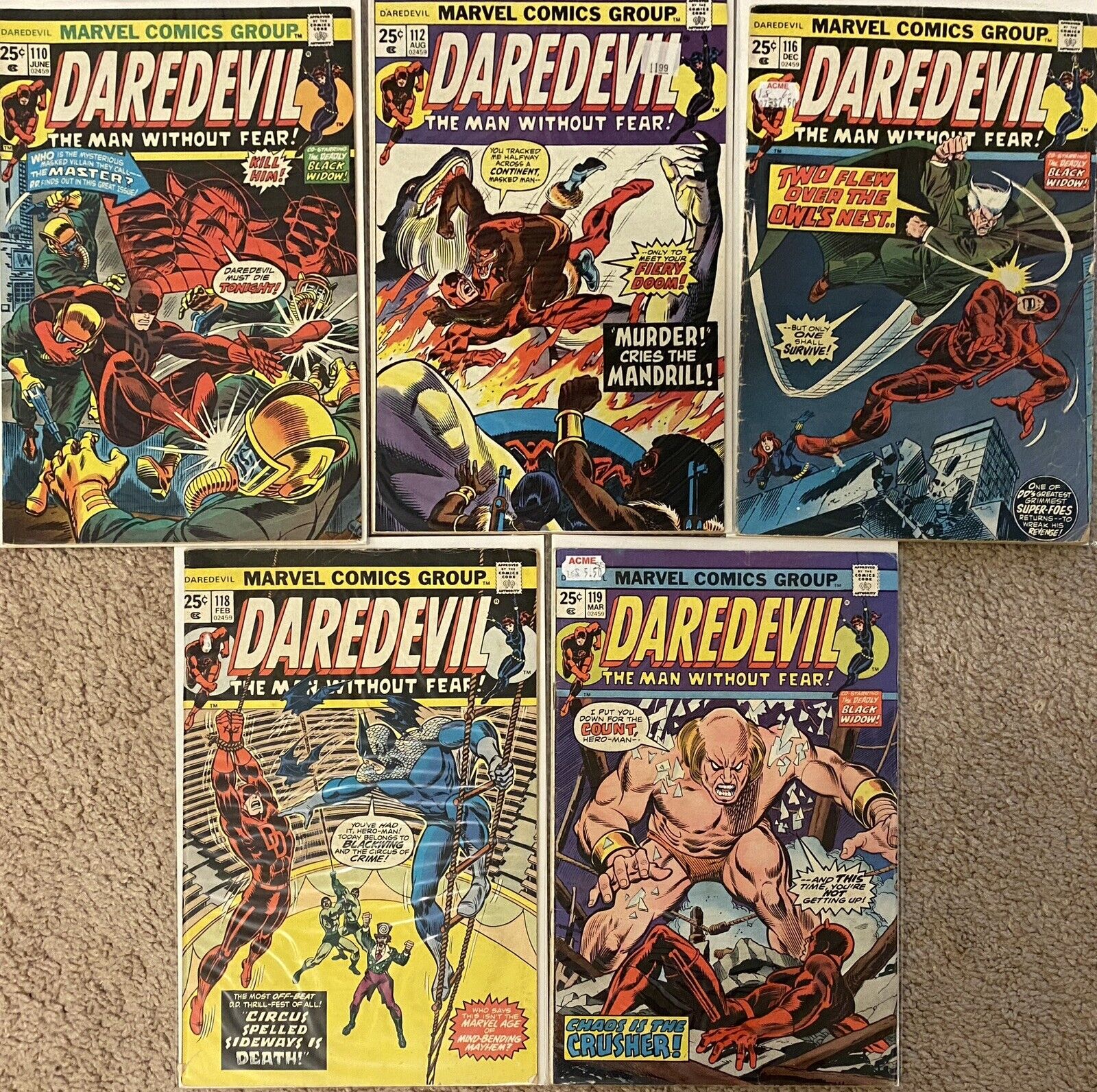 Daredevil Bronze Age Comic Lot #110, 111, 112, 116, 118, 119 1st Silver Samurai