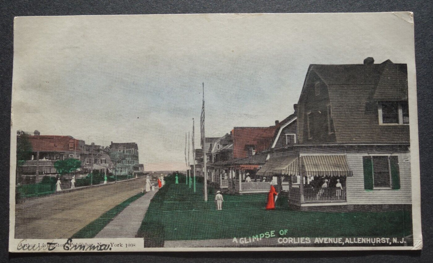 a glimpse of Corlies Avenue, Allenhurst, NJ New Jersey postcard flag cancel 1907