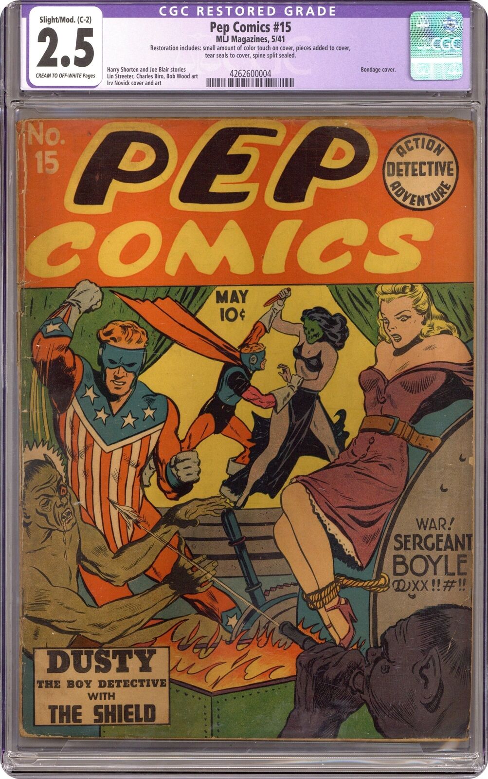 Pep Comics #15 CGC 2.5 RESTORED 1941 4262600004