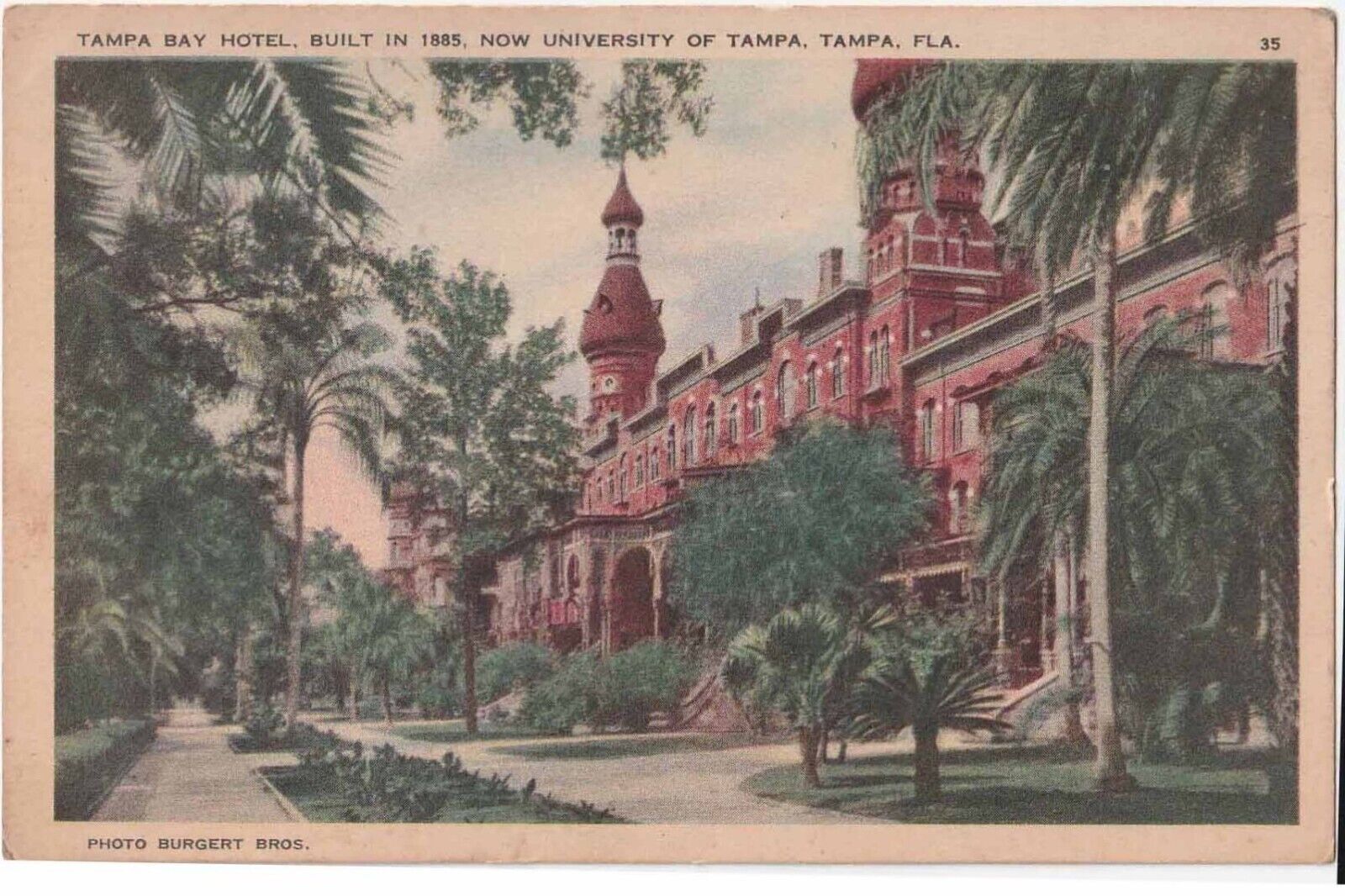 Tampa Bay Hotel Built 1885 Univ Of Tampa FL Gulf Burgert Bros 1930s Vtg Postcard