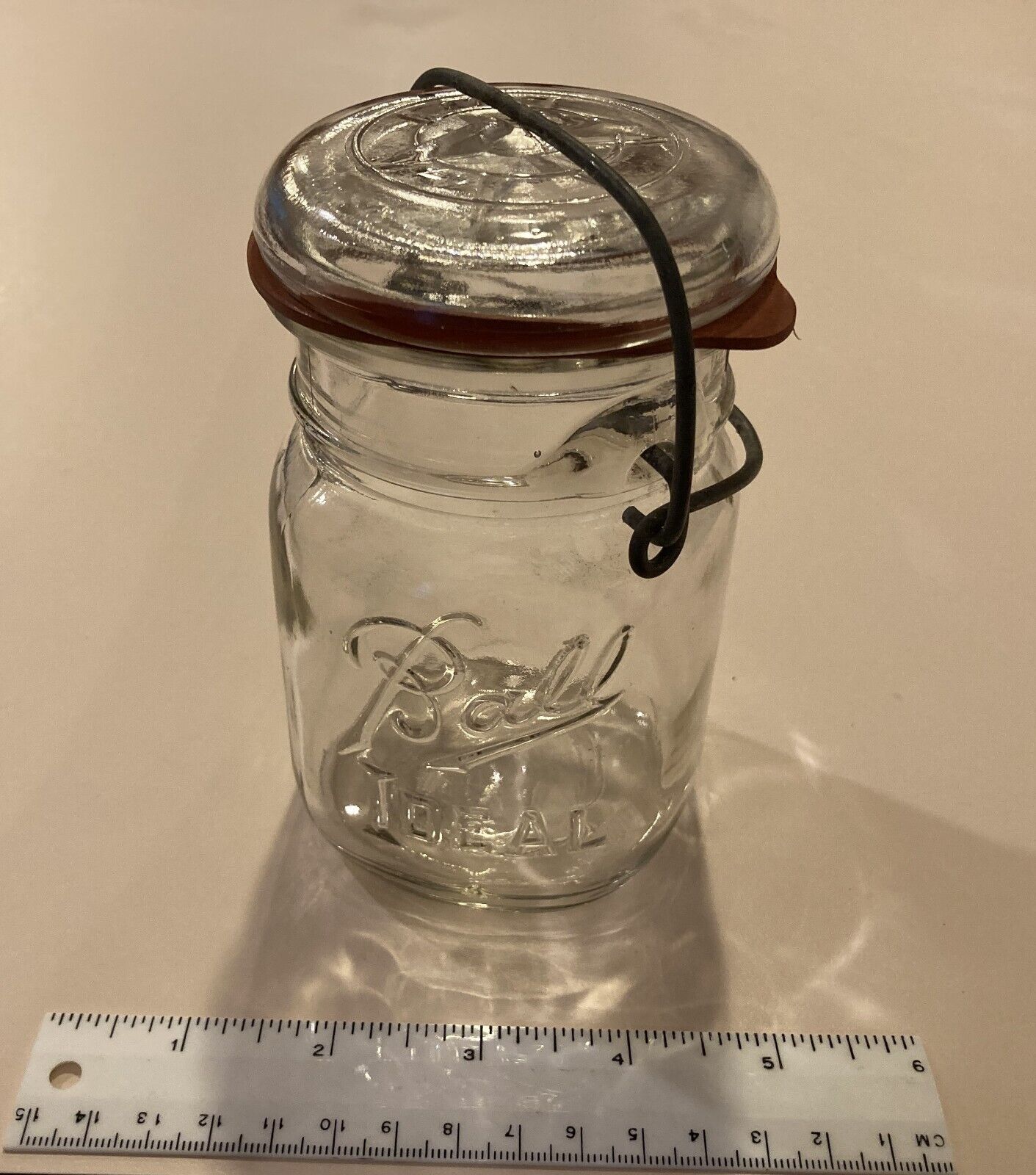 One Vintage Ball Ideal Mason Jar Clear Pint 1933-1962 Wire Bail, Lid, and Seal
