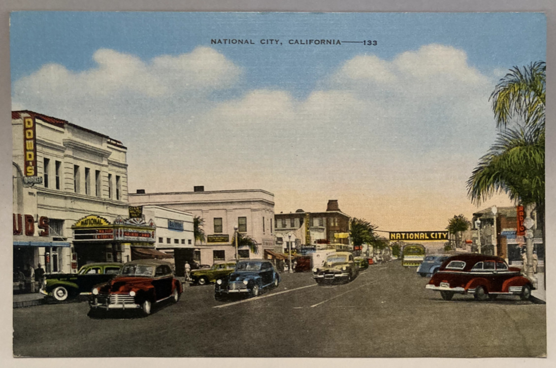 c1940\'s National City California Street View CA Antique Cars Vintage Postcard