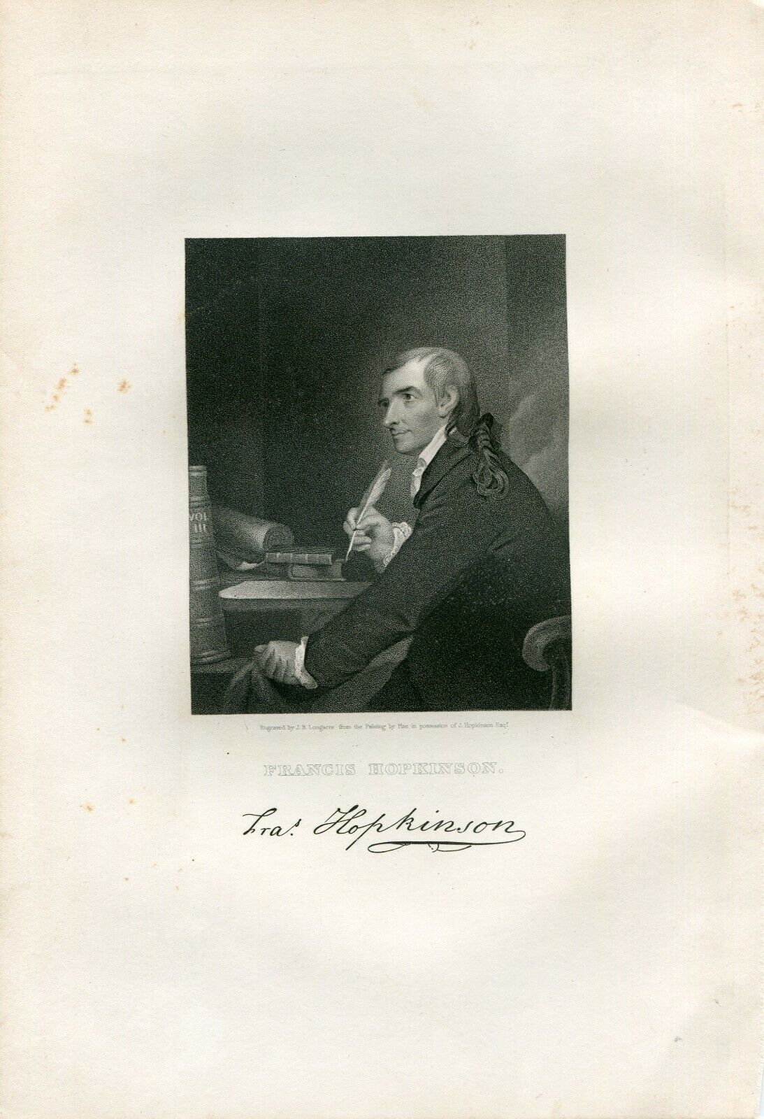 1868 ENGRAVING FRANCIS HOPKINSON BORN PHILA 1738 NAT PORTRAIT GAL DIST AMERICAN