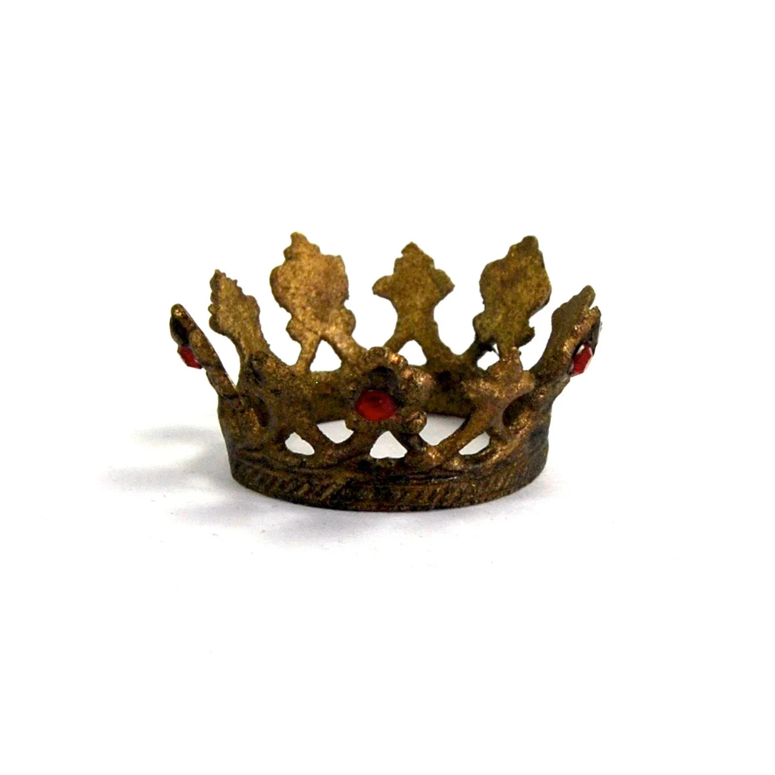 1.25in Tiny Santos Crown Antique Gold Red Rhinestone Fleur de Lis Motif