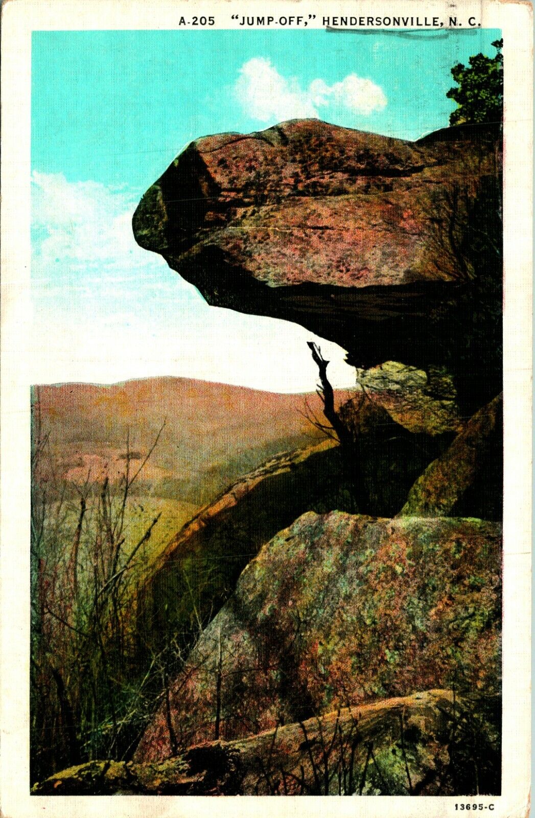 Jump Off Rock Hendersonville North Carolina NC Linen Postcard B7