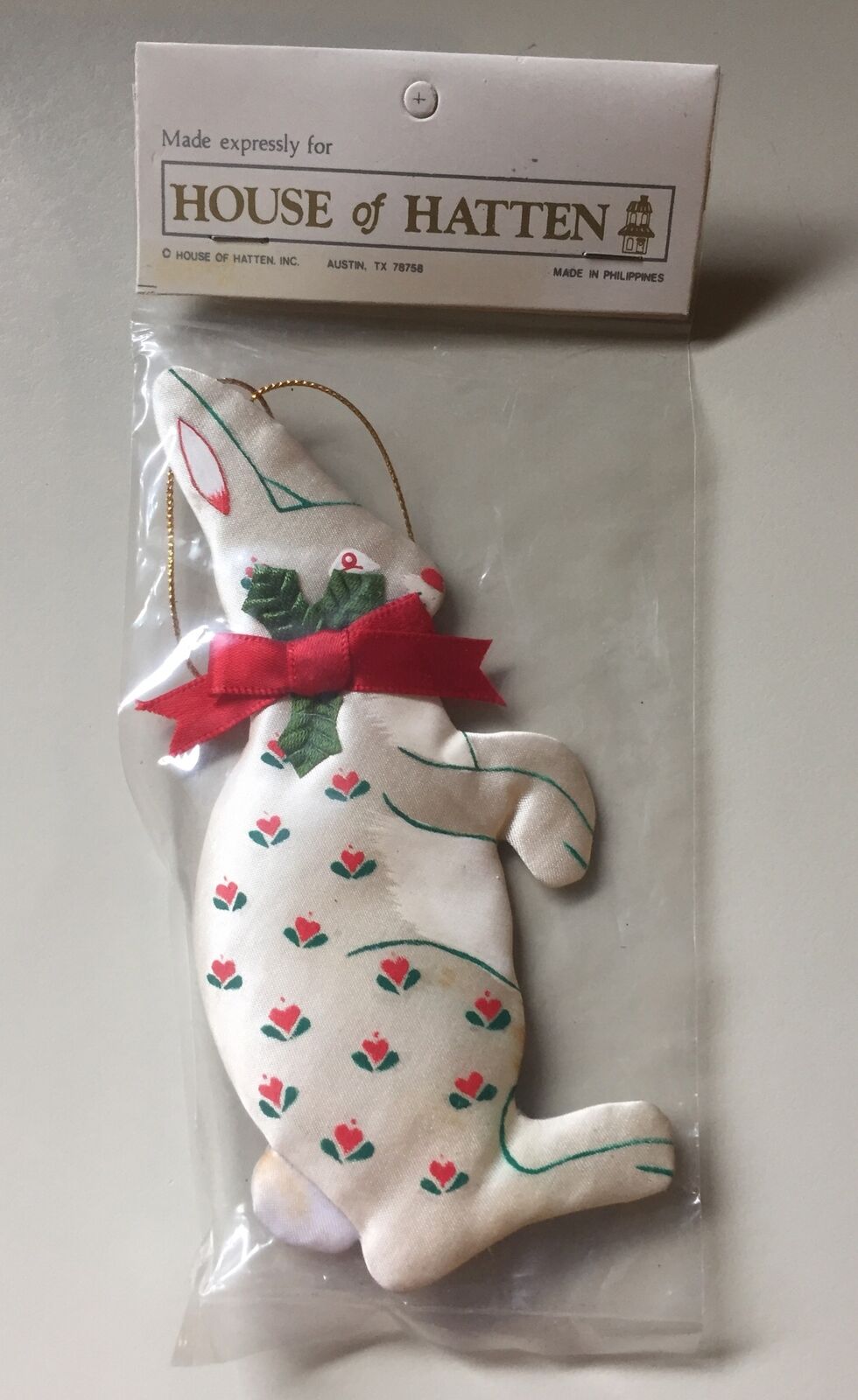 Vintage House Of Hatten Plush Rabbit Ornament 5.5” New In Package