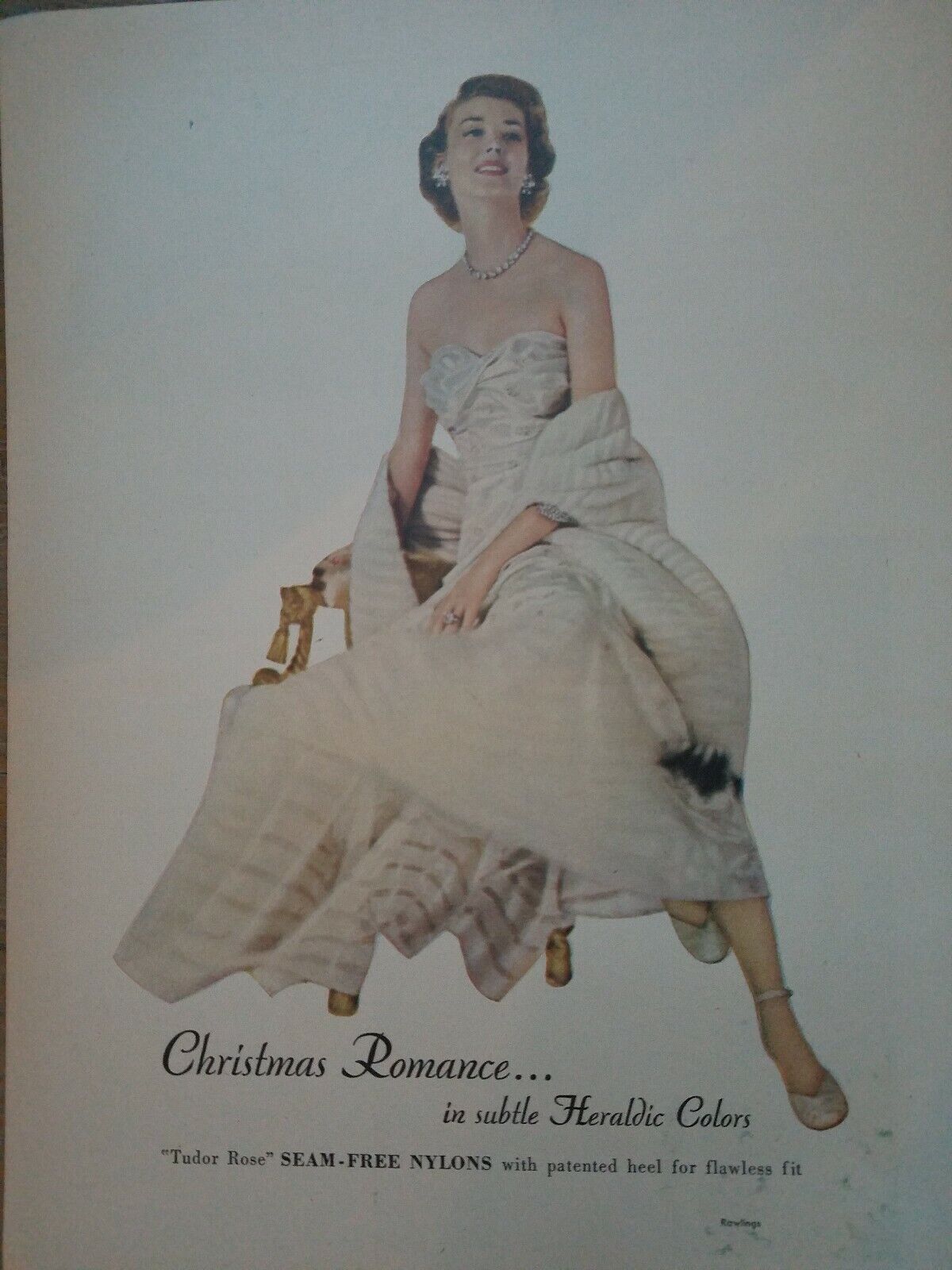 1948 womens Seam-free nylons Hosiery stockings Christmas romance colors ad