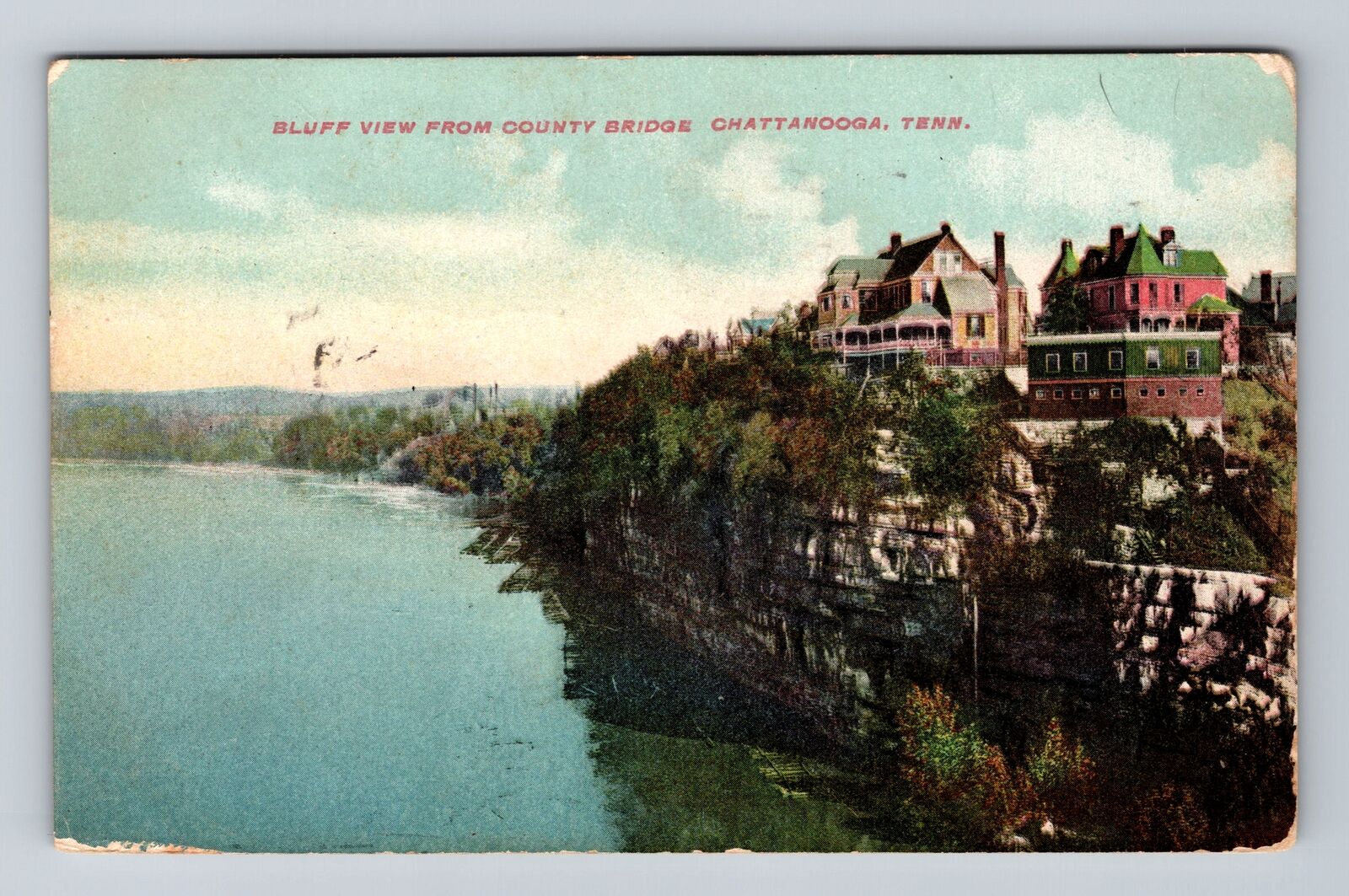Chattanooga TN-Tennessee, Bluff View from County Bridge, Vintage c1909 Postcard