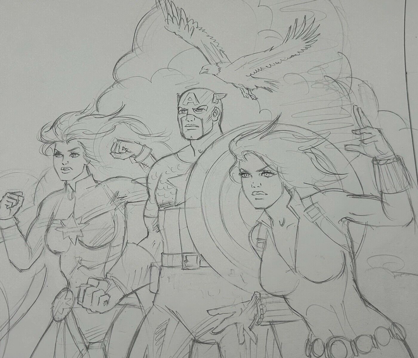 Marvel - Greg Hildebrandt Original Art Sketch of Captain America, Black Widow +