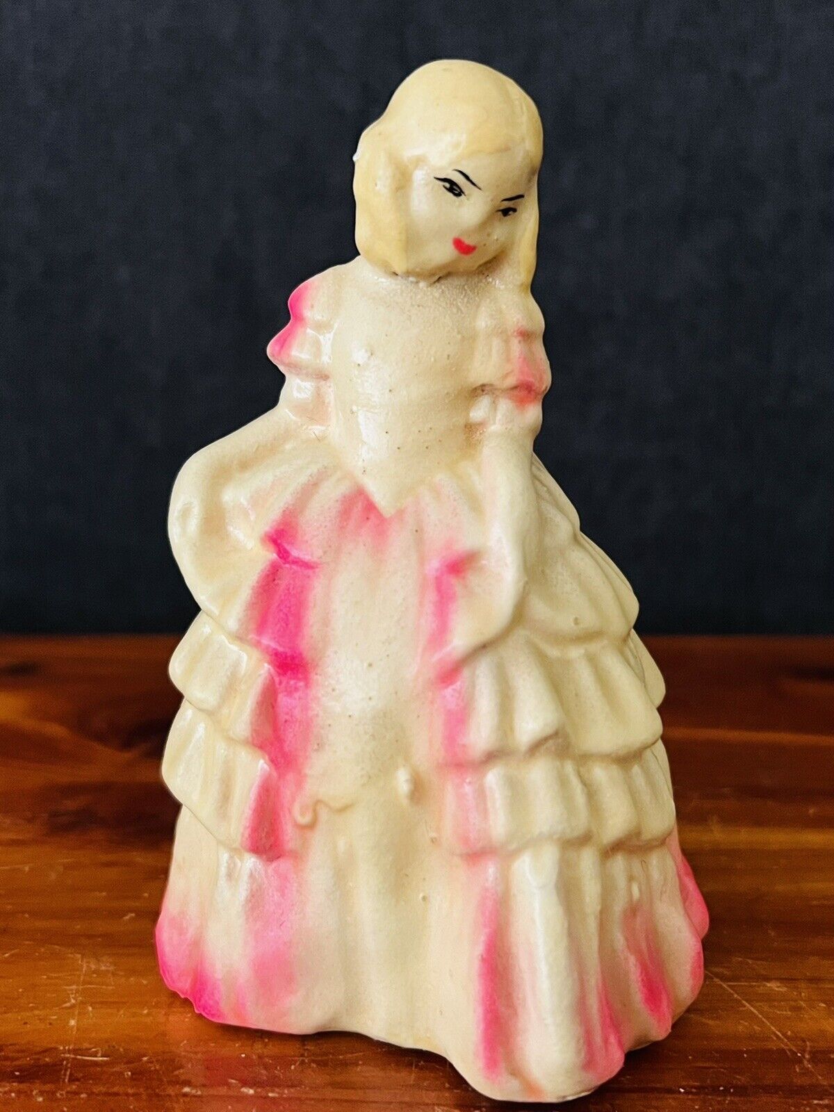 Vintage Chalk Ware Glow Victorian Lady Figurine in Pink Dress Coventry Ware